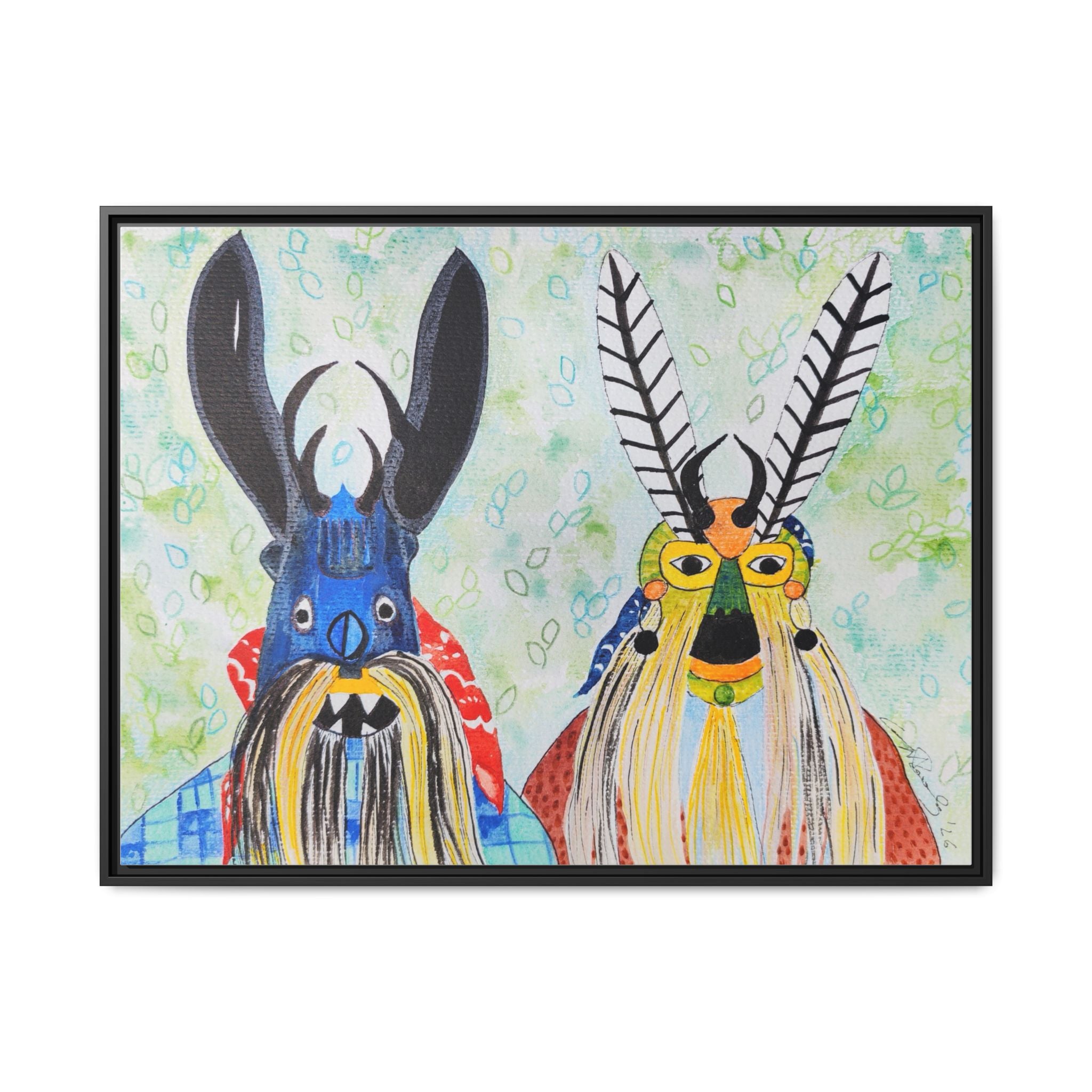 Colorful Folk Mask Matte Canvas Print (Framed)