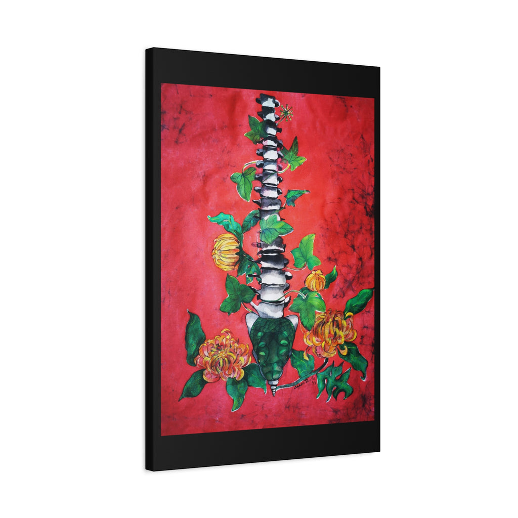 Floral Spine Canvas Print — Vibrant Red Botanical Wall Art