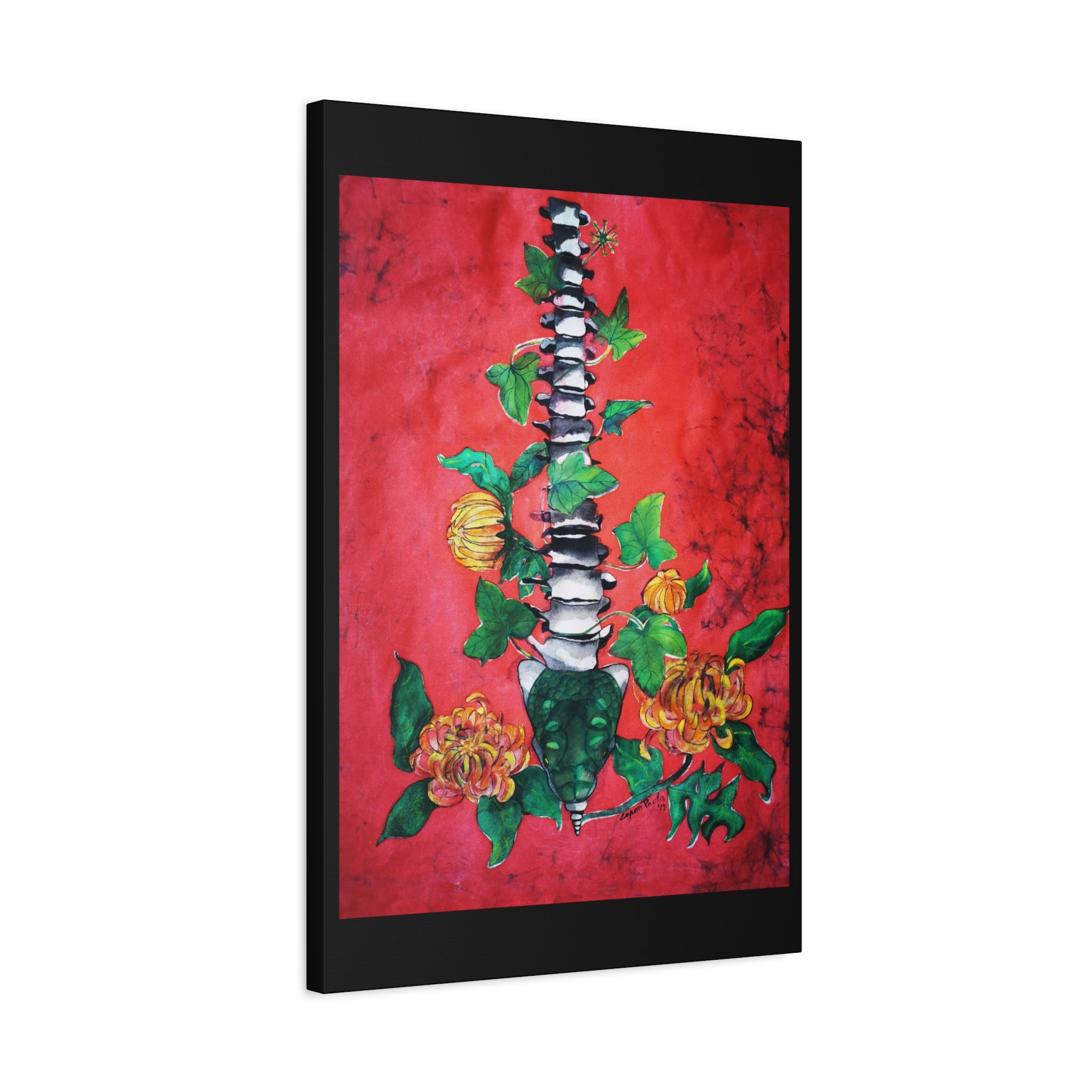 Floral Spine Canvas Print — Vibrant Red Botanical Wall Art