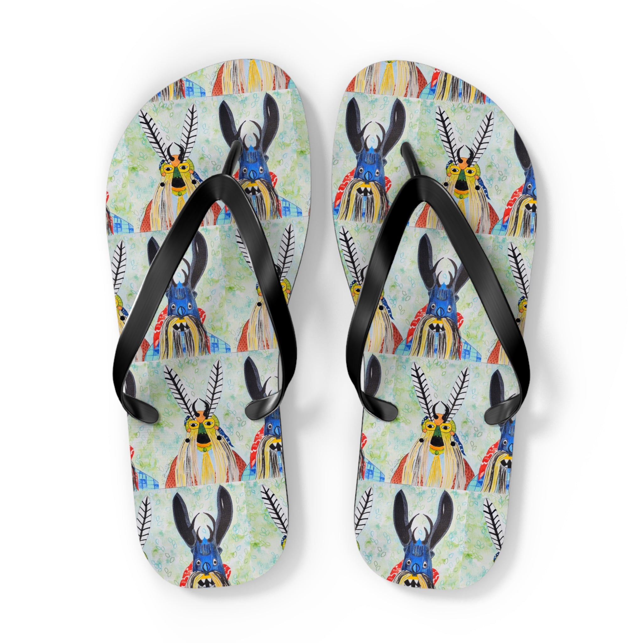 Colorful Watercolor Goat Flip Flops — Boho Farm Animal Summer Sandals