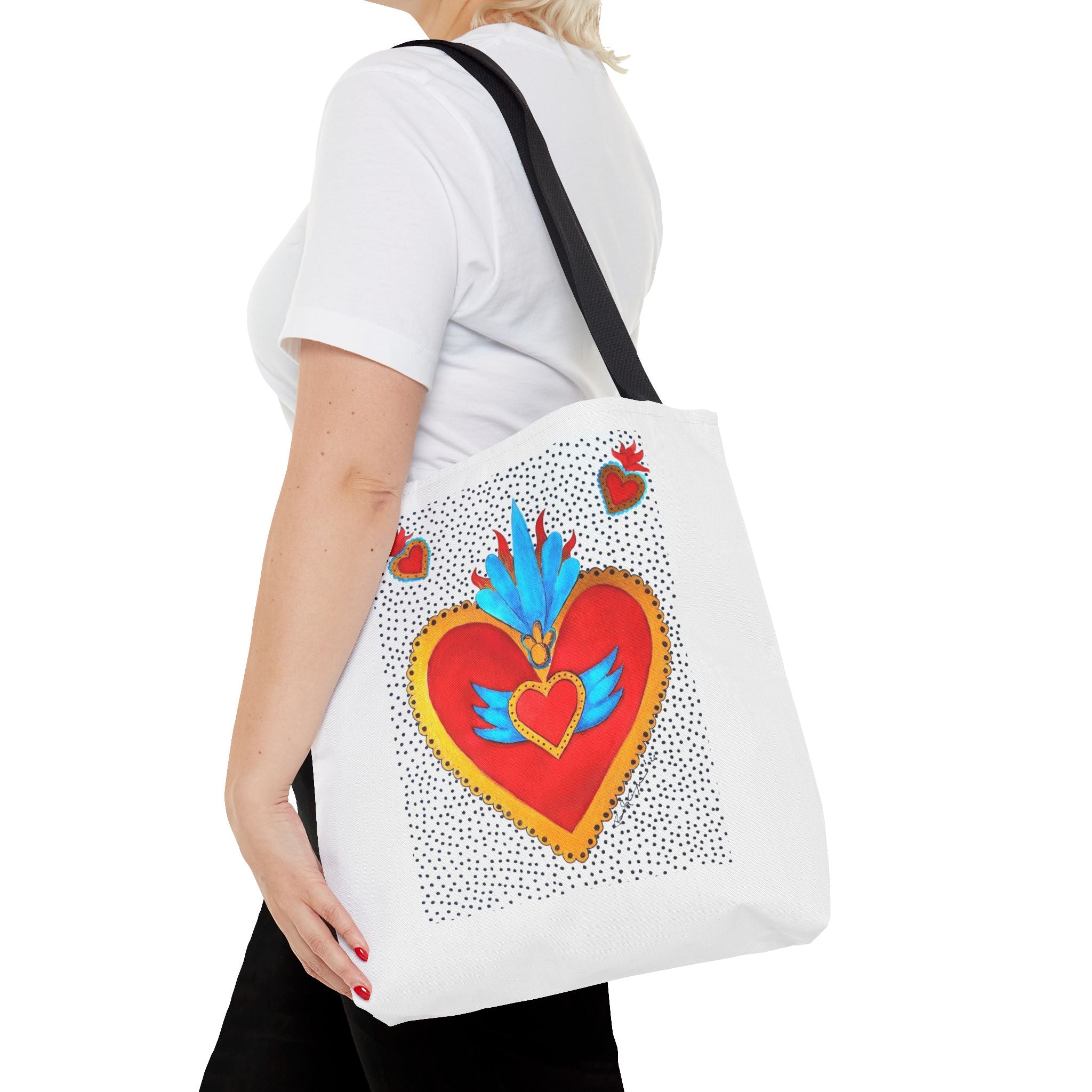 Sacred Heart Tote Bag — Colorful Folk Art Heart Design