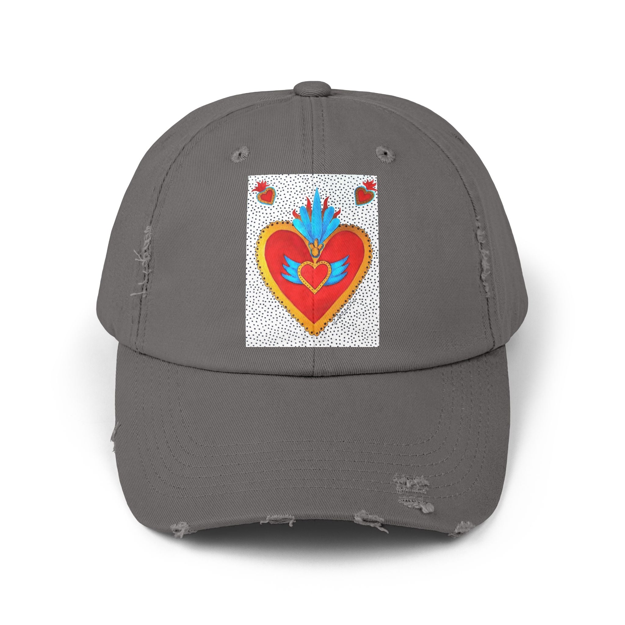 Distressed Cap — Sacred Flaming Heart Patch Baseball Hat