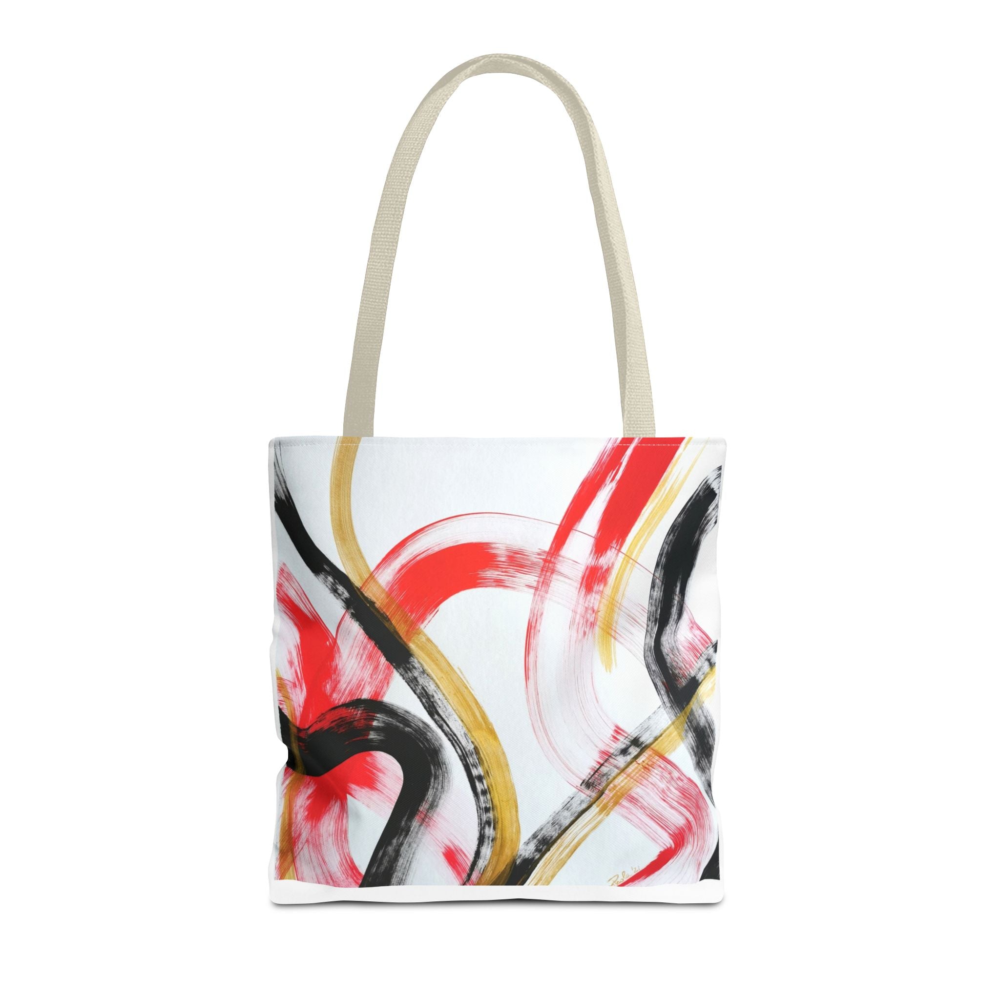 Abstract Brushstroke Tote Bag — Red, Black & Gold Artistic All-Over Print