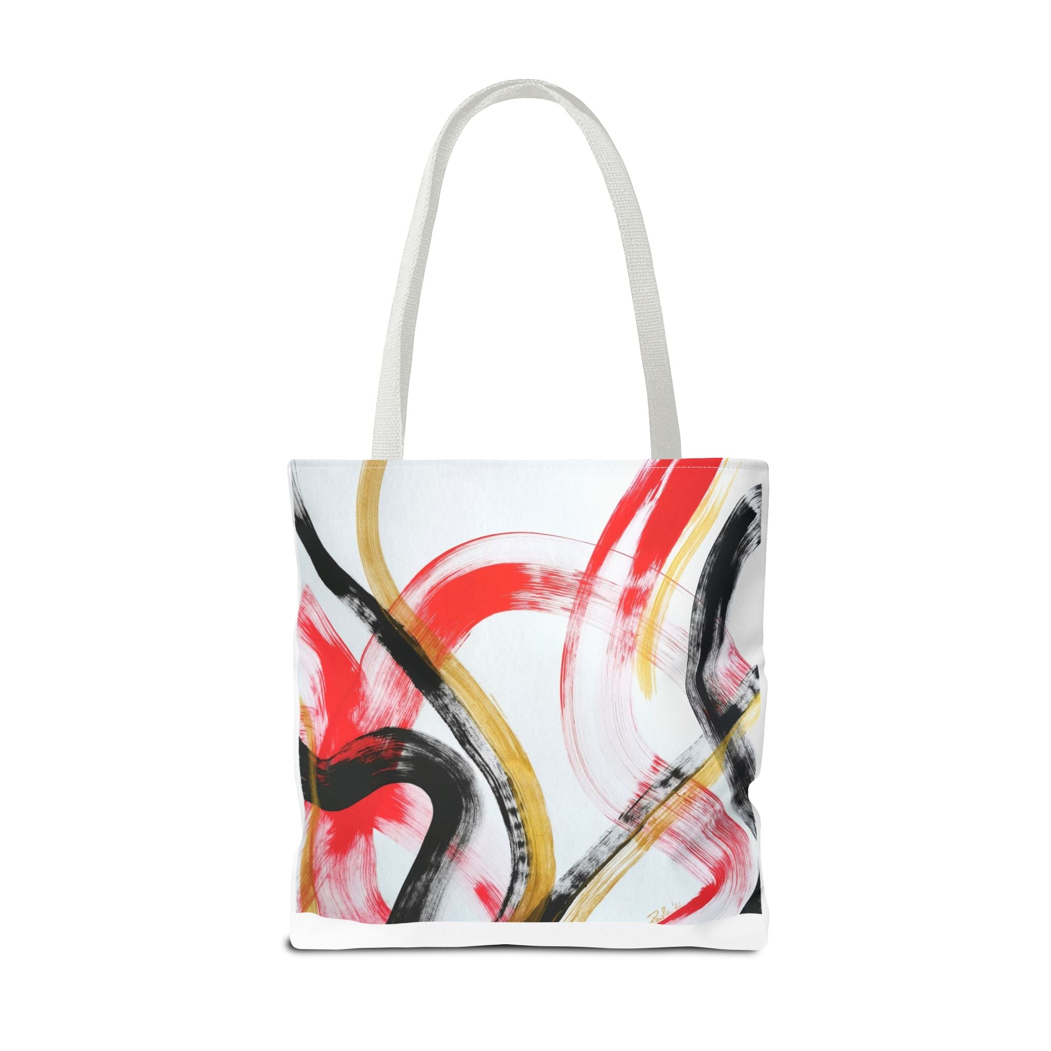 Abstract Brushstroke Tote Bag — Red, Black & Gold Artistic All-Over Print