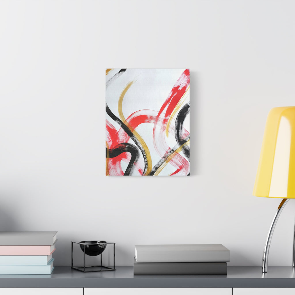 Abstract Brushstroke Canvas Print — Red, Black & Gold Modern Wall Art (Stretched)