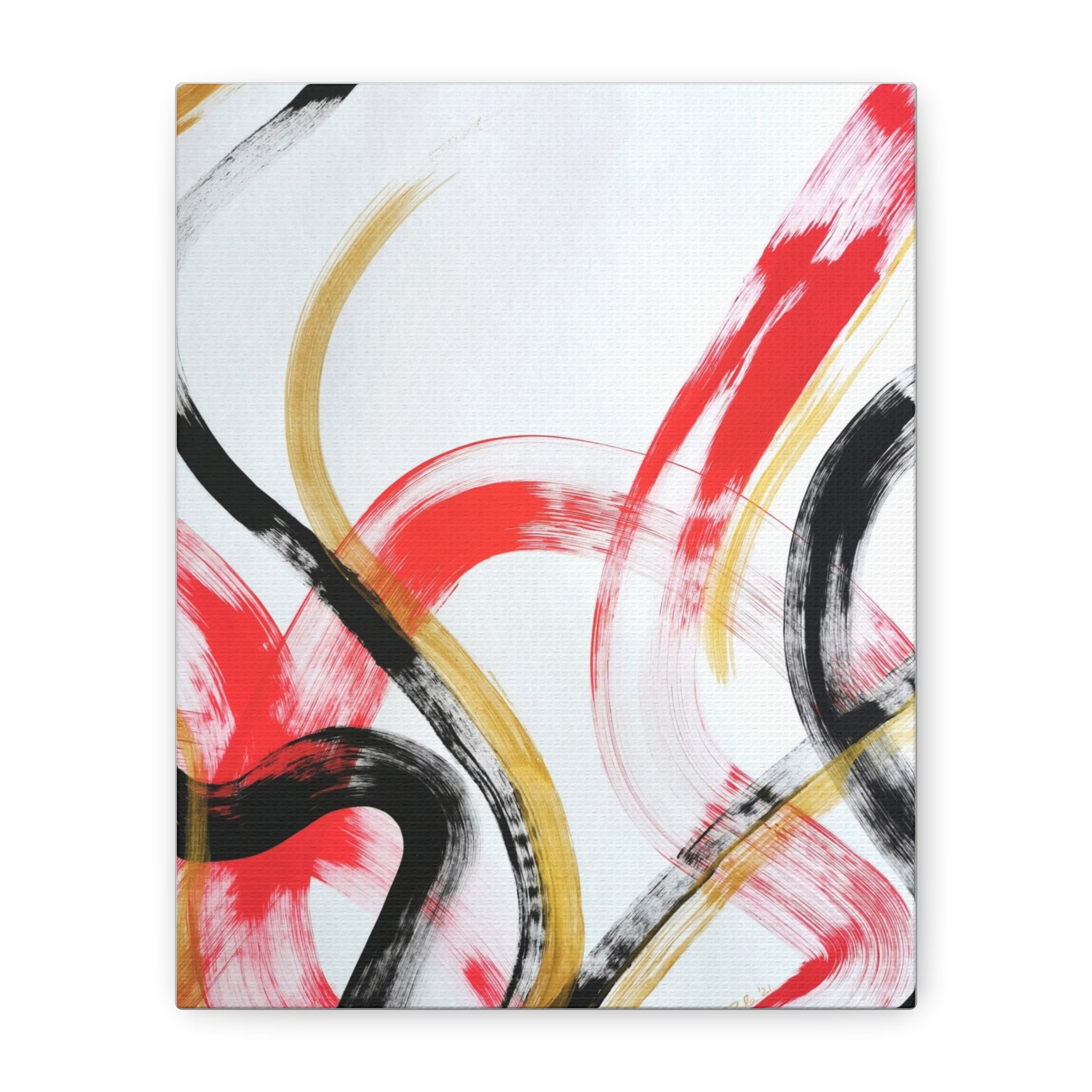 Abstract Brushstroke Canvas Print — Red, Black & Gold Modern Wall Art (Stretched)