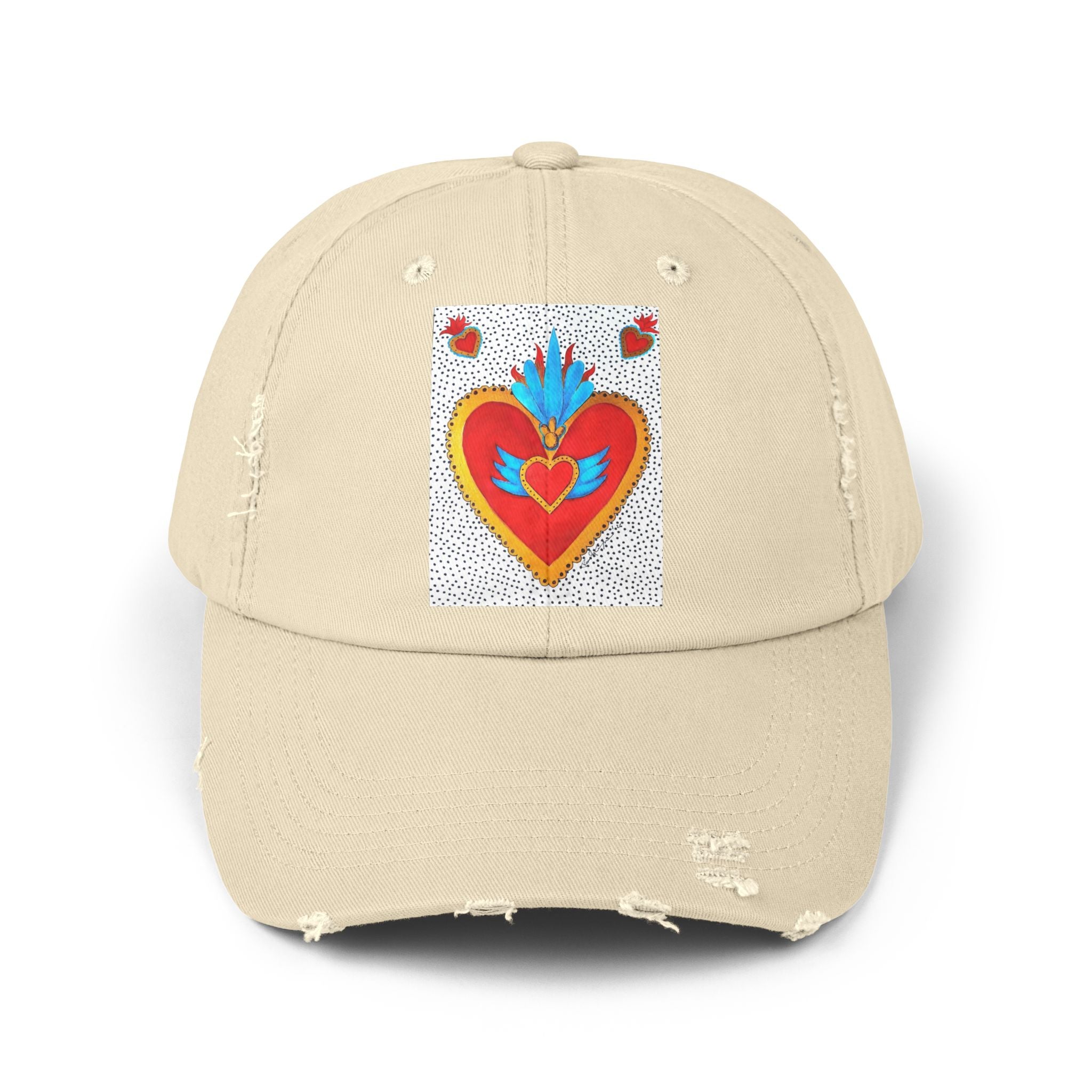 Distressed Cap — Sacred Flaming Heart Patch Baseball Hat
