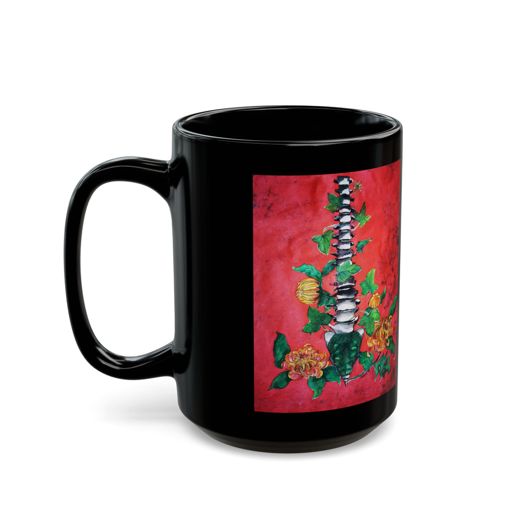 Anatomical Spine & Flowers Black Mug – Gothic Floral Coffee Cup (11oz/15oz)
