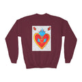 "Tin Heart" Youth Crewneck Sweatshirt — Bright Sacred Heart Graphic Tee for Kids