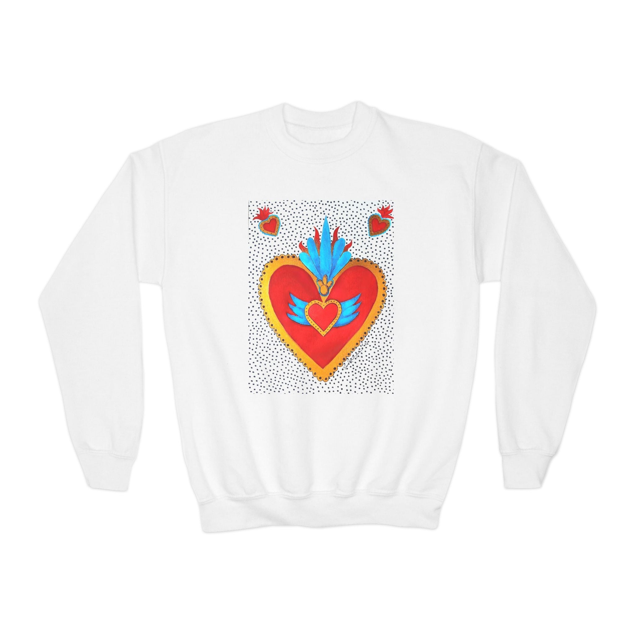 "Corazon de hojalata" Youth Crewneck Sweatshirt — Bright Sacred Heart Graphic Tee for Kids