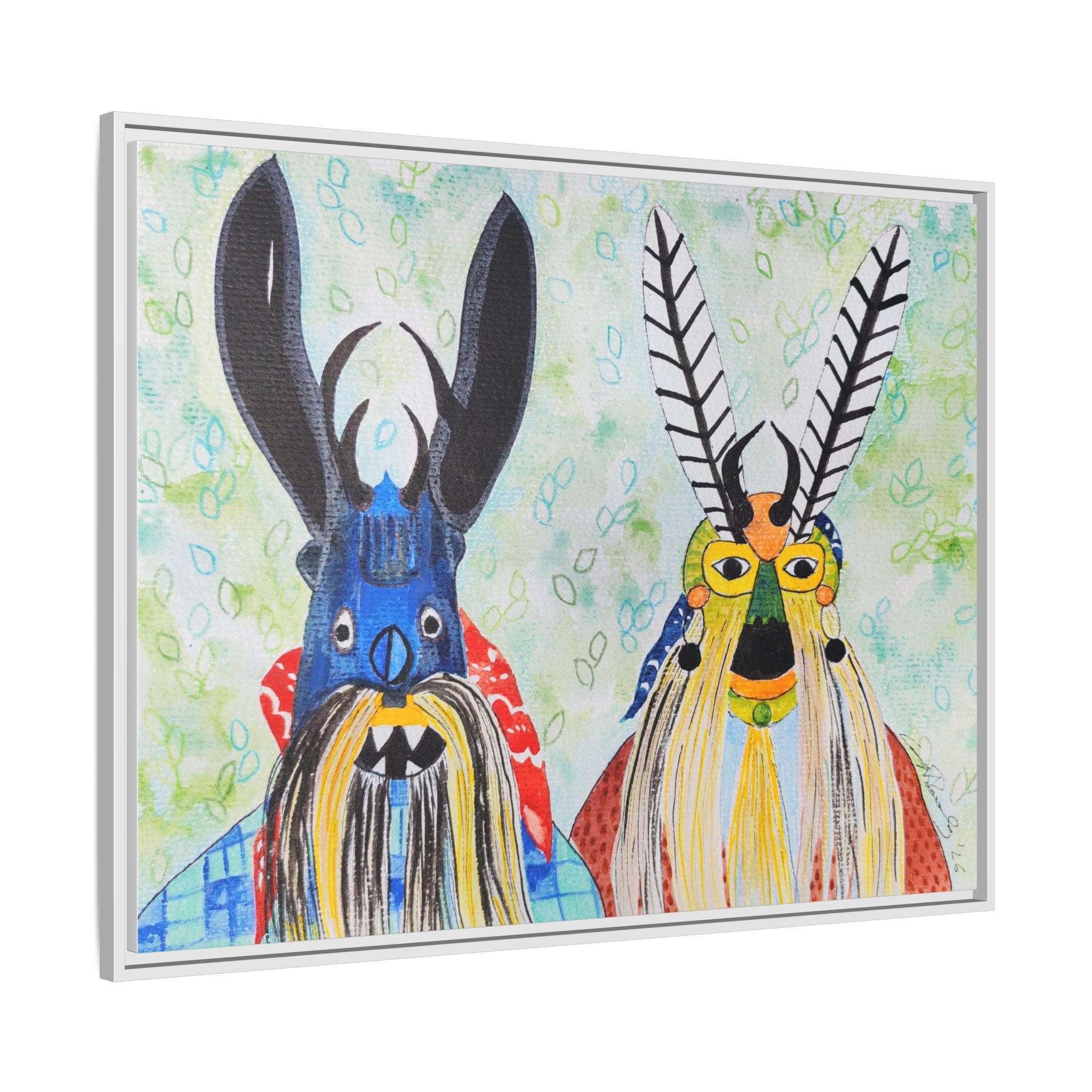 Colorful Folk Mask Matte Canvas Print (Framed)