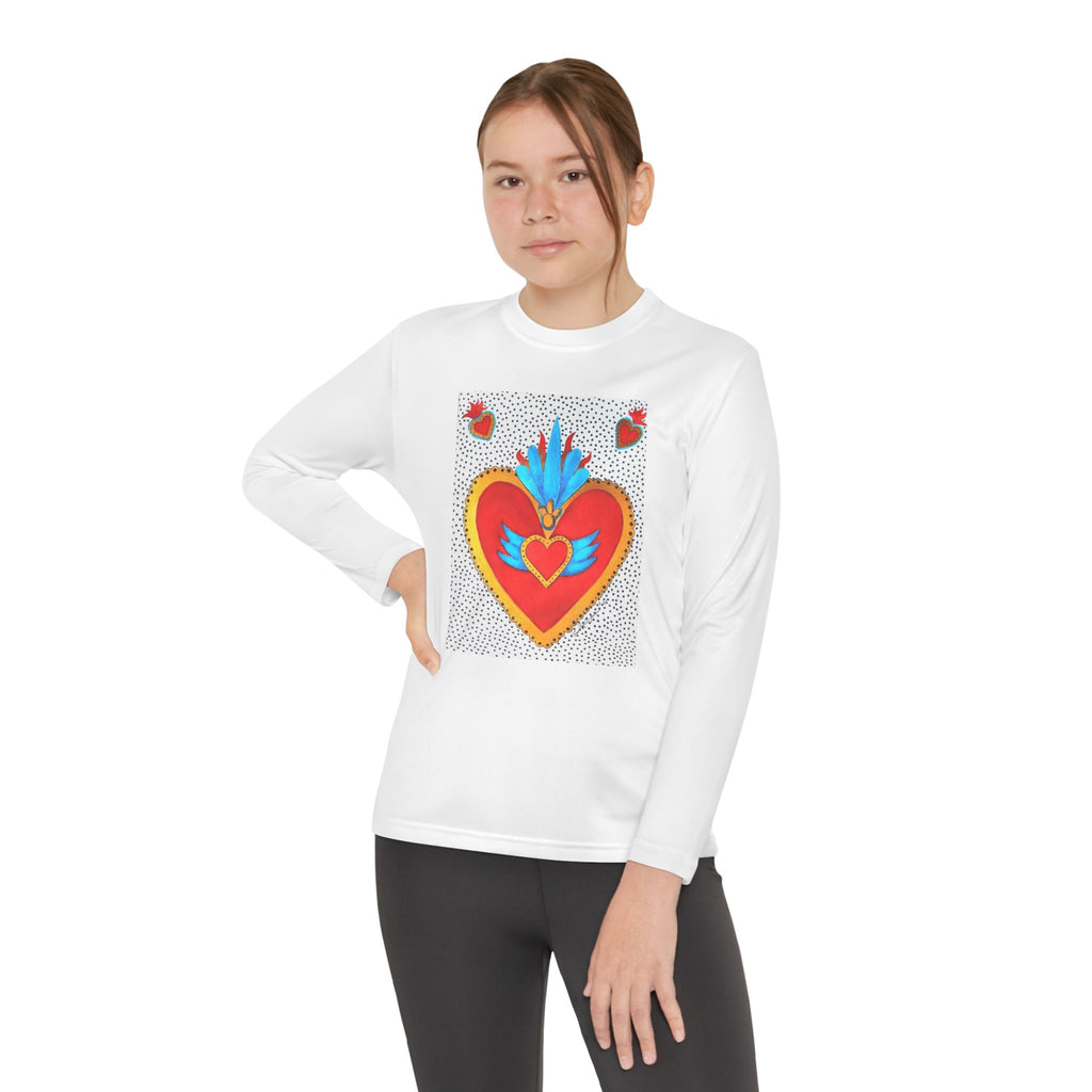 Youth Long Sleeve Tee — Vibrant Sacred Heart Graphic
