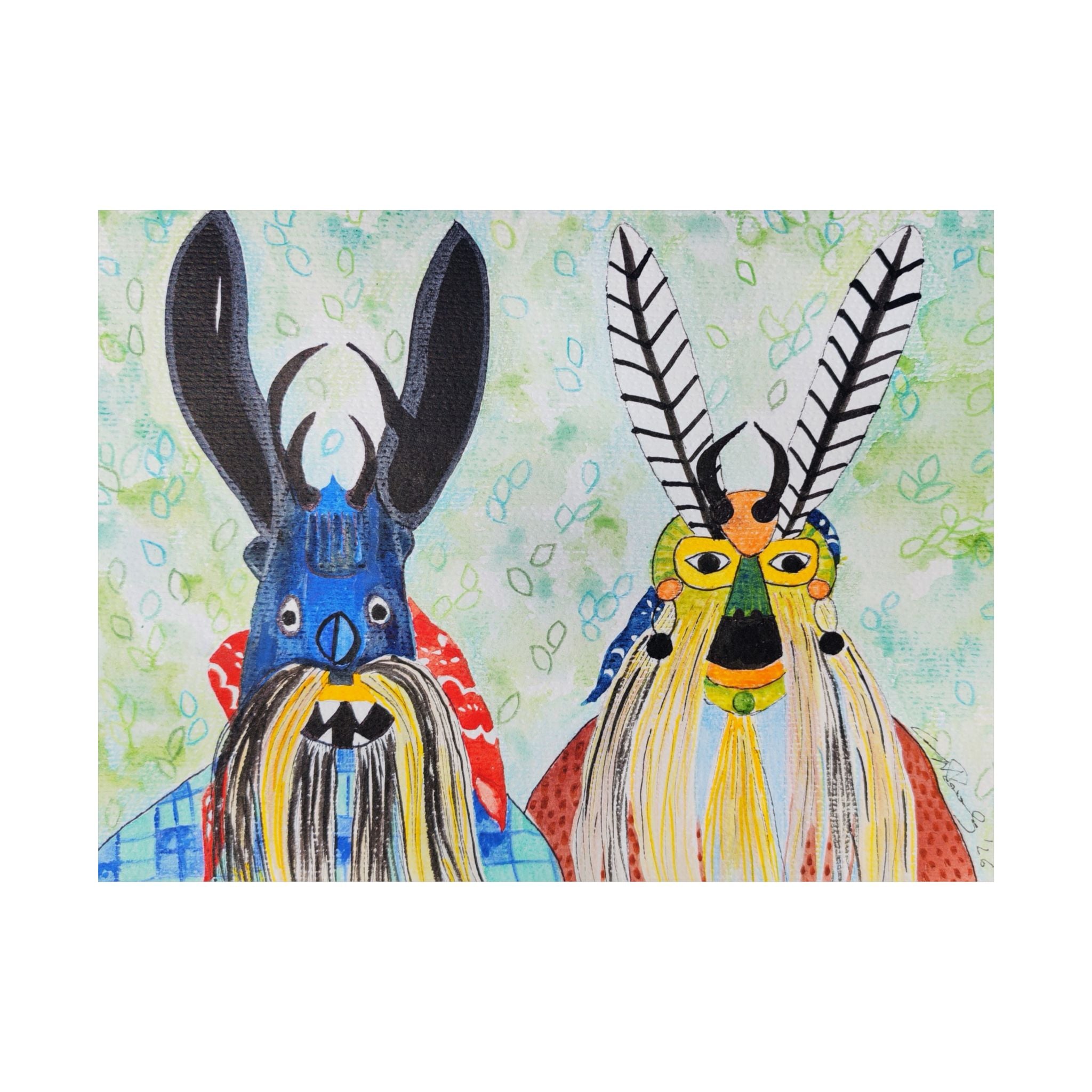 Surreal Tribal Mask Art Poster — Matte Horizontal Wall Print