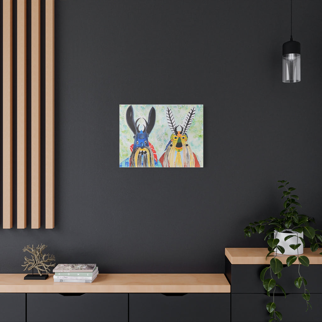 Tribal Mask Art Matte Canvas — Colorful Folk Portrait, Stretched Wall Art