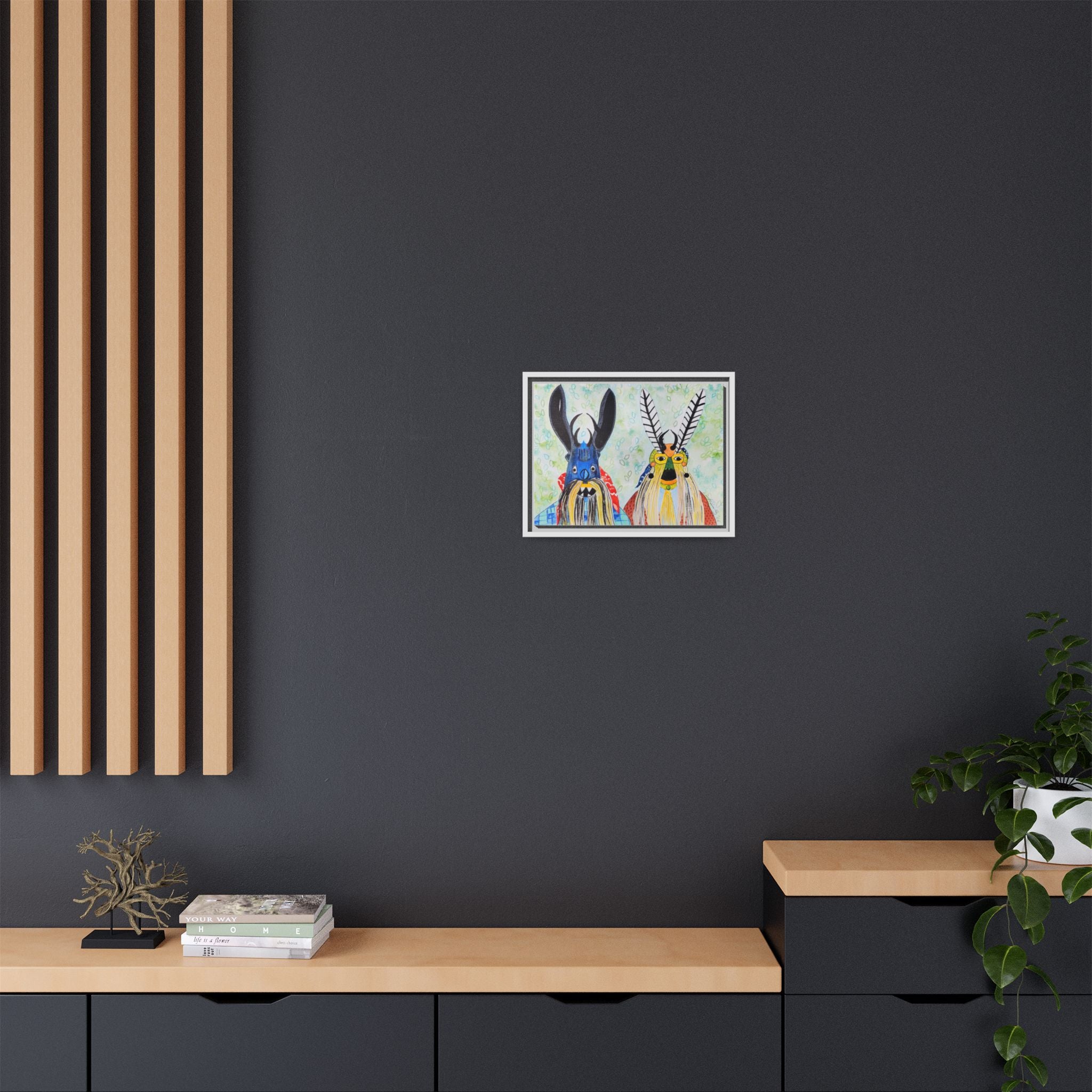 Colorful Folk Mask Matte Canvas Print (Framed)
