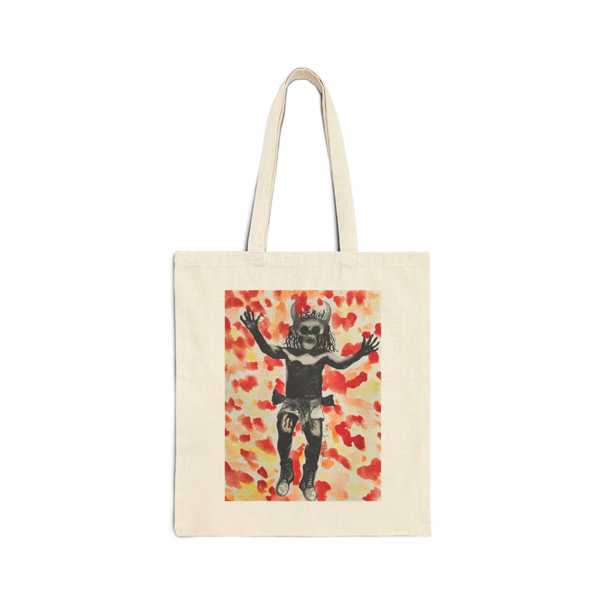 Canvas Tote Bag — Mexican Devil Art Tote (Red Confetti Background)