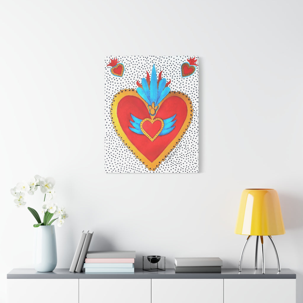 "Corazon de hojalata" Tableau imprimé Cœur Sacré d'art populaire — Décoration murale Cœur rouge et or éclatant