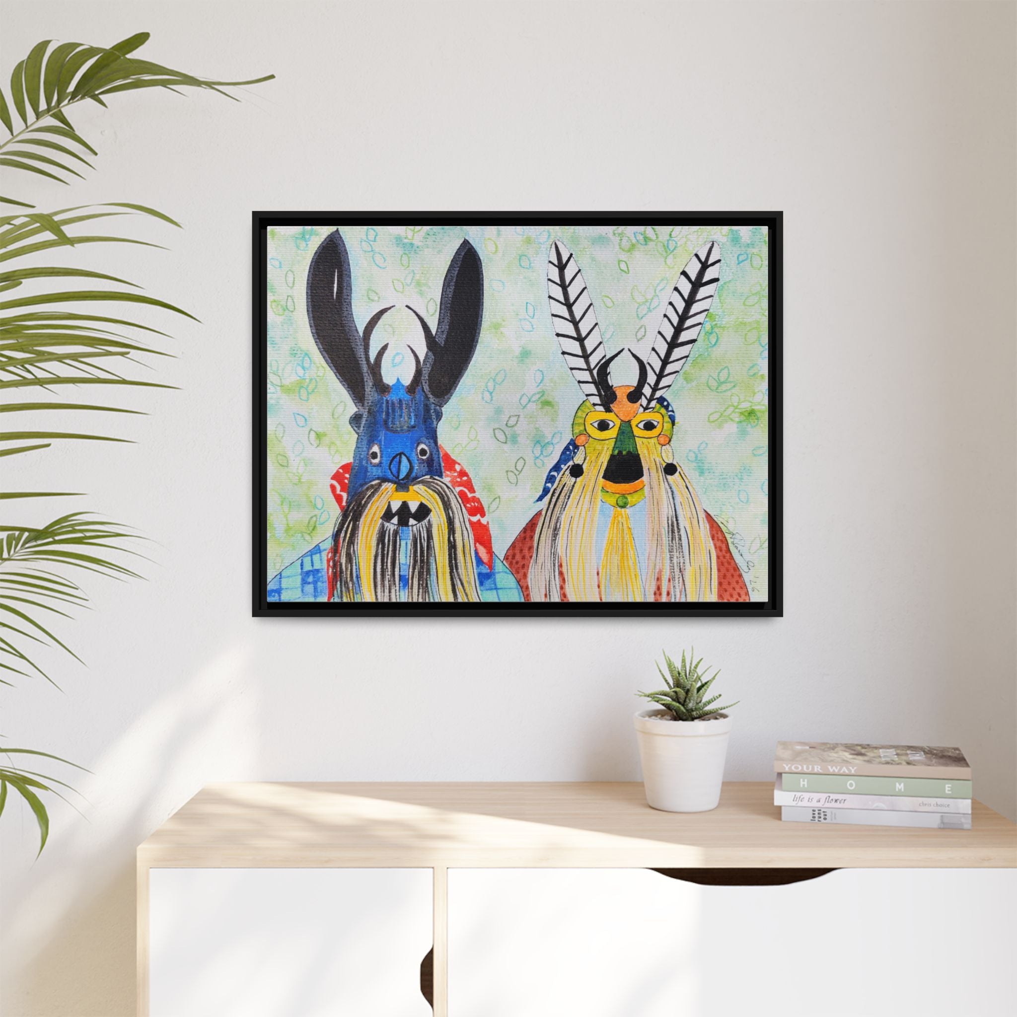 Colorful Folk Mask Matte Canvas Print (Framed)