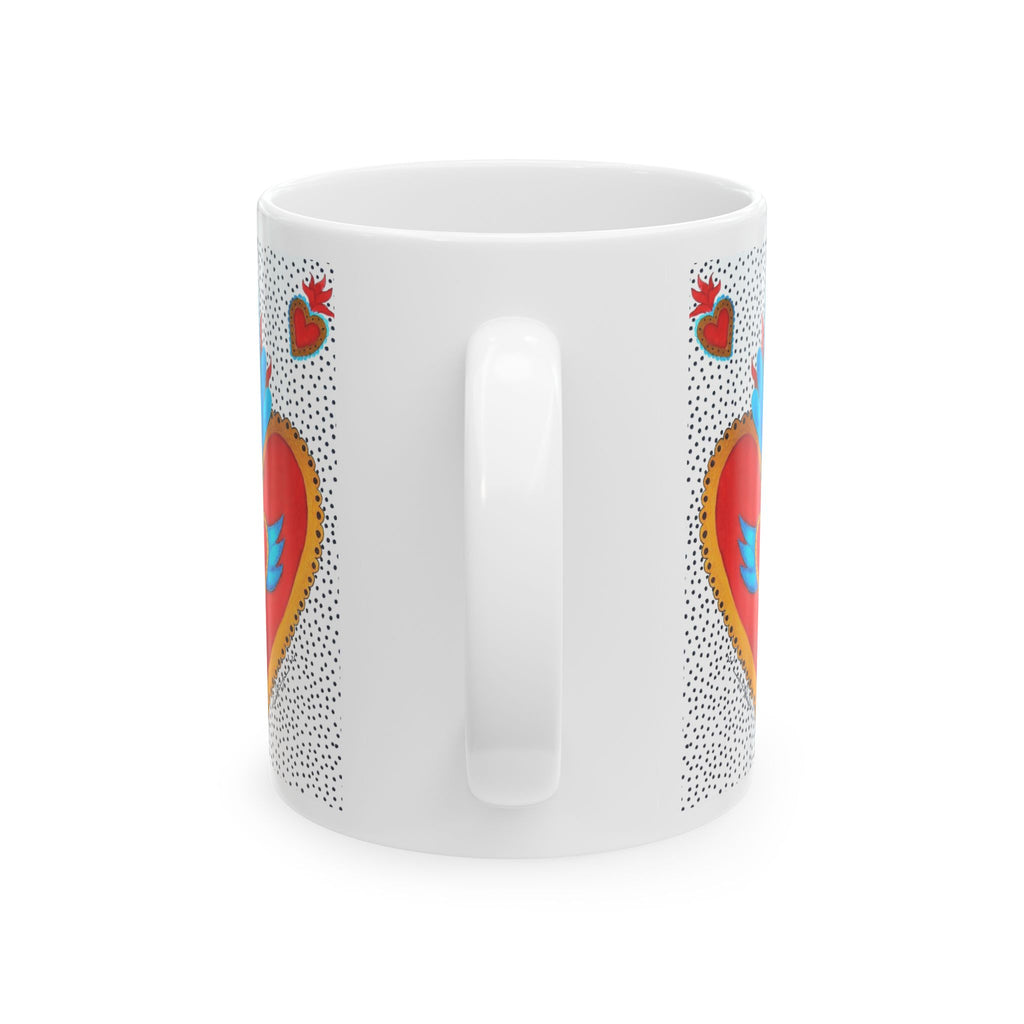 Heart Folk Art Ceramic Mug — Vibrant Sacred Heart Design (11oz & 15oz)