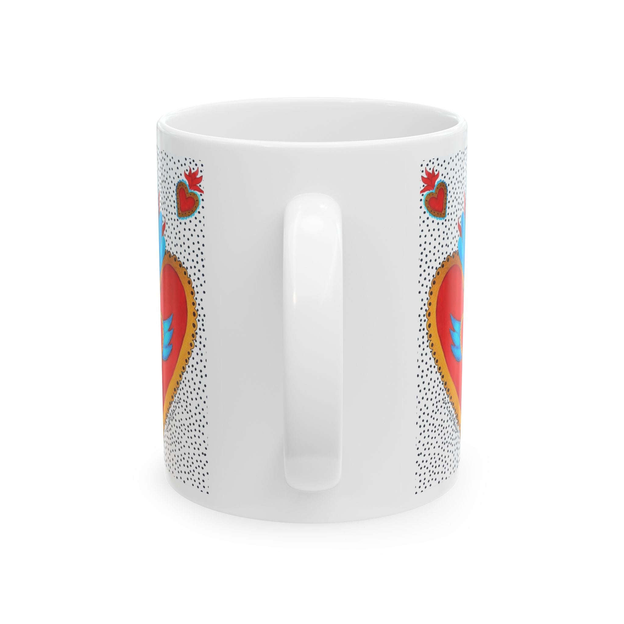 Heart Folk Art Ceramic Mug — Vibrant Sacred Heart Design (11oz & 15oz)