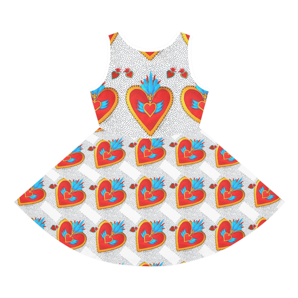 Girls' Heart Sundress — Bright Sacred Heart Pattern AOP