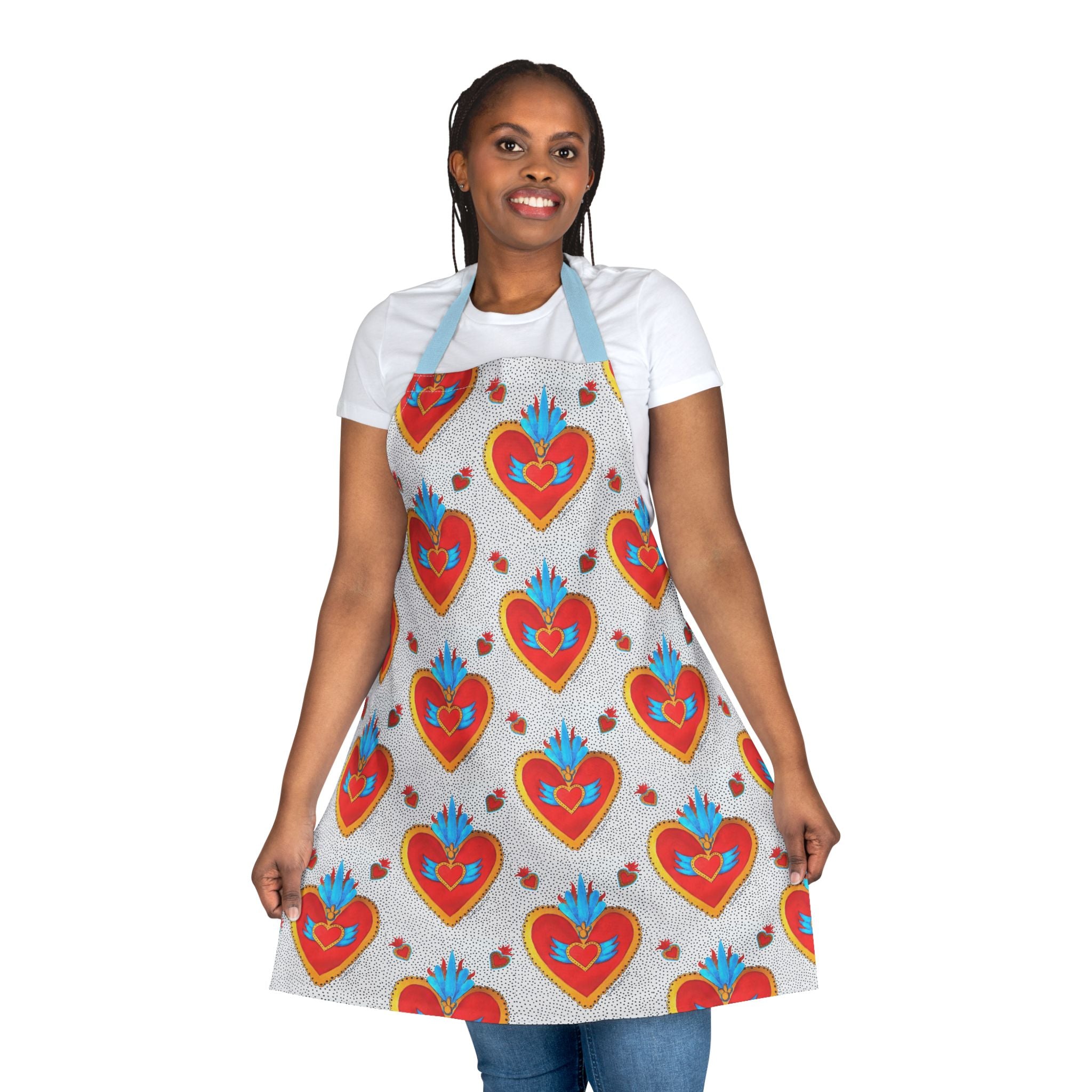 Folk Heart Pattern Apron — Colorful Mexican Milagro Kitchen Apron
