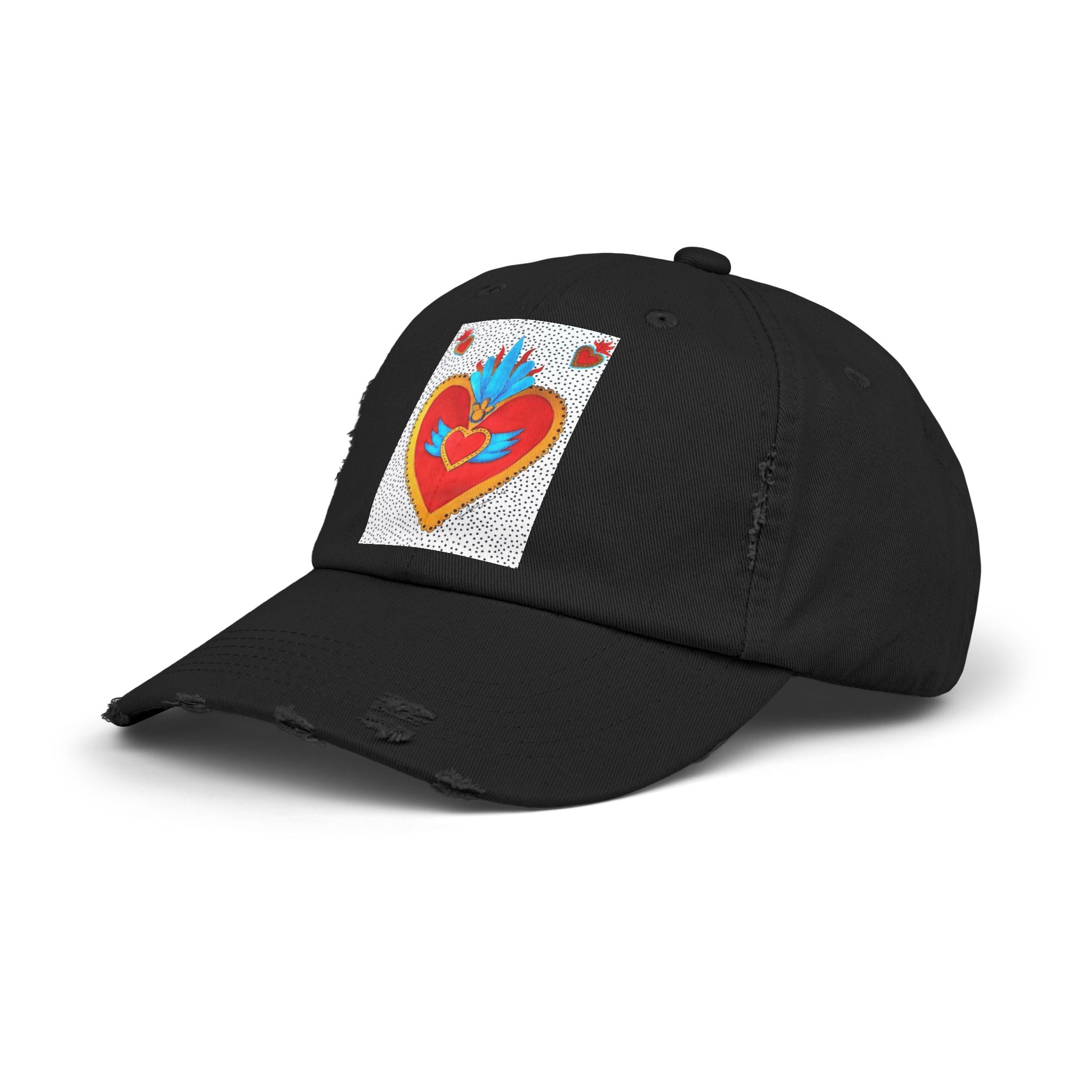 Distressed Cap — Sacred Flaming Heart Patch Baseball Hat