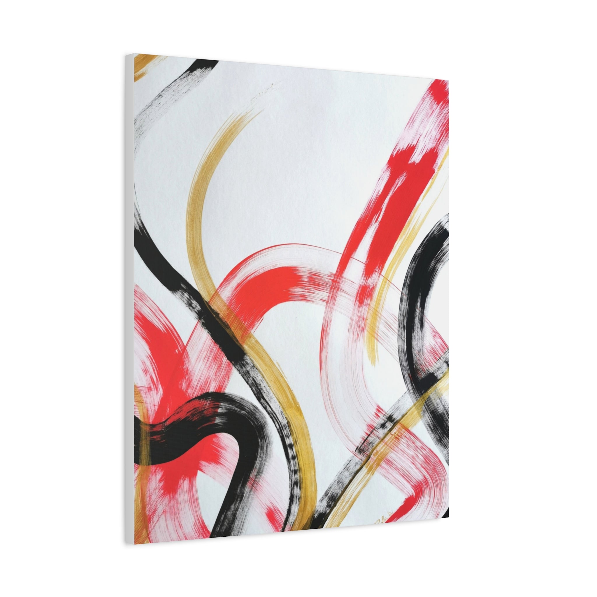 Abstract Brushstroke Canvas Print — Red, Black & Gold Modern Wall Art (Stretched)