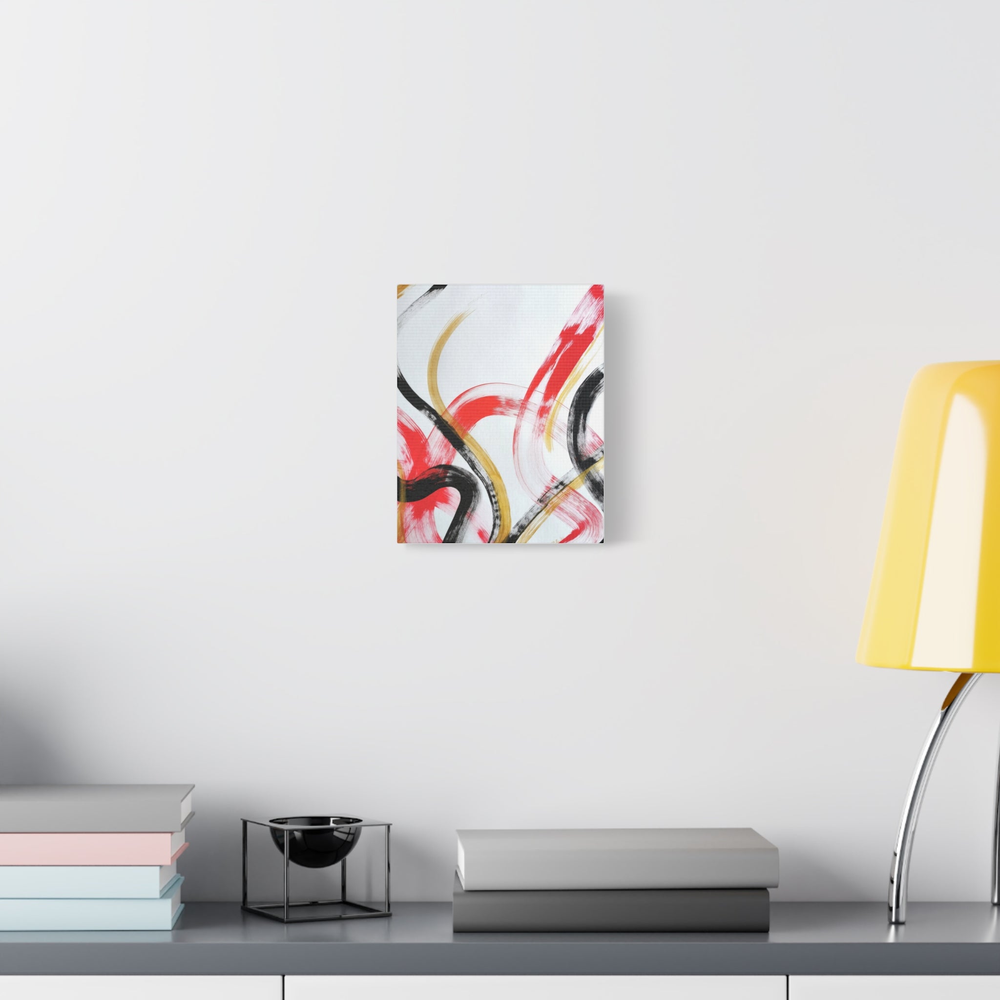Abstract Brushstroke Canvas Print — Red, Black & Gold Modern Wall Art (Stretched)