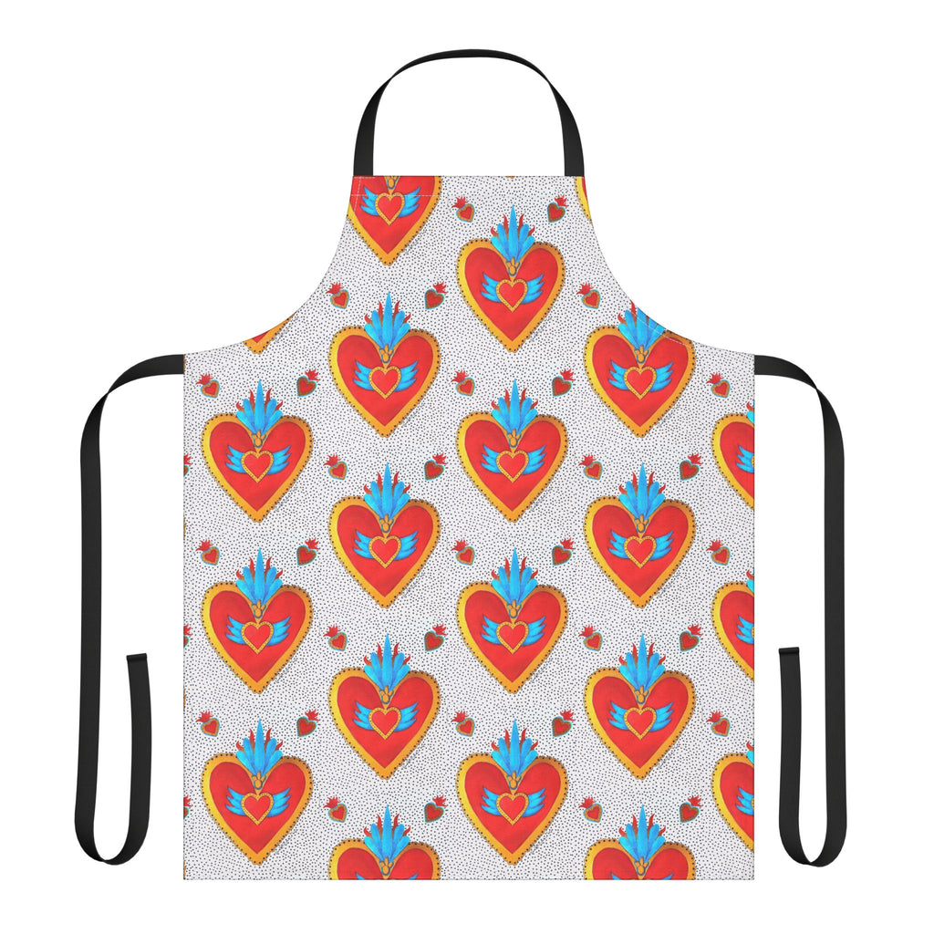 Folk Heart Pattern Apron — Colorful Mexican Milagro Kitchen Apron