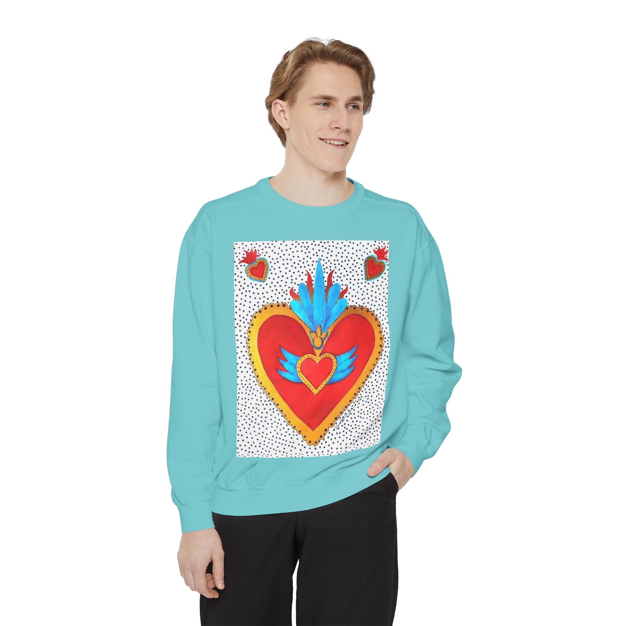 Sacred Heart Sweatshirt — Colorful Folk Art Heart Crewneck