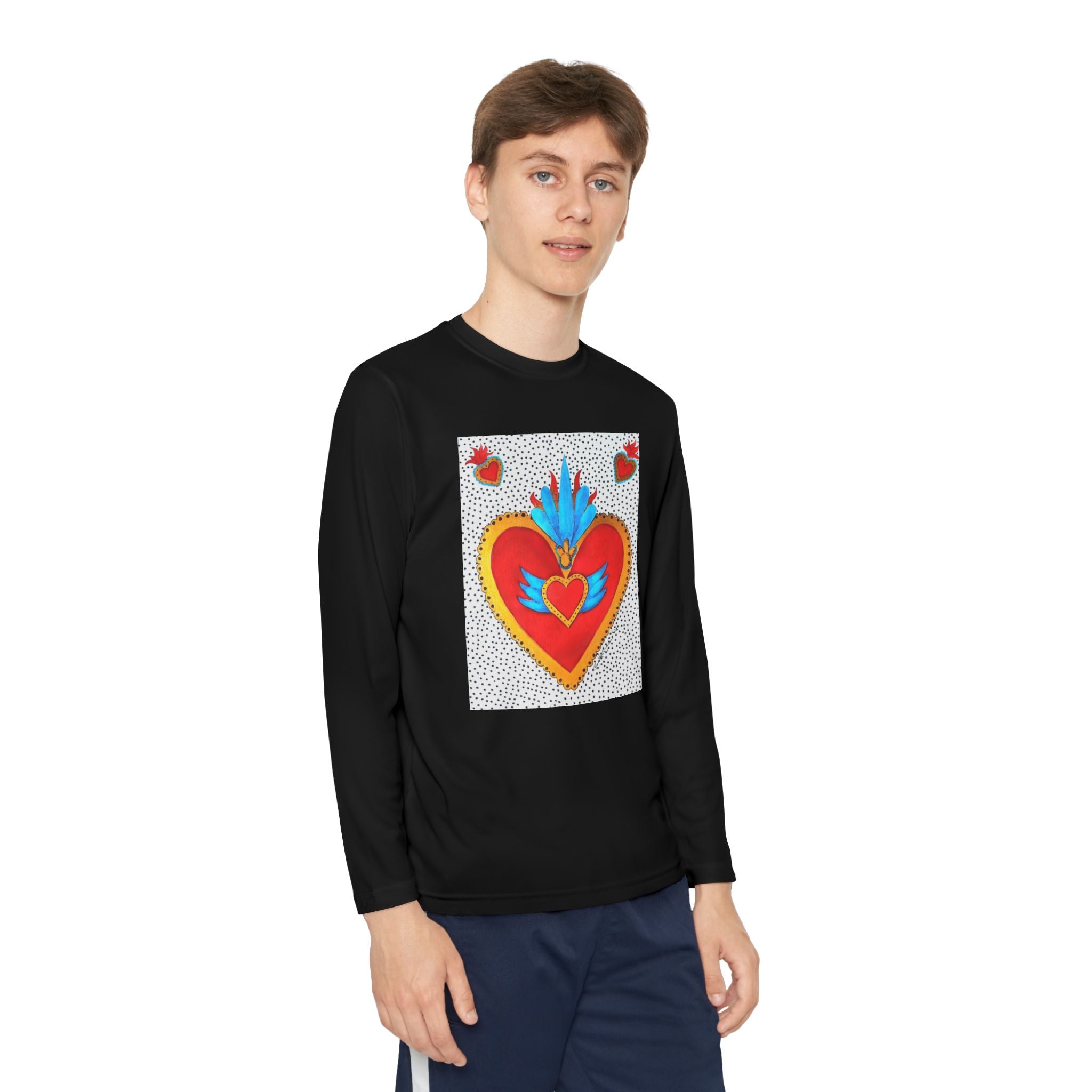 Youth Long Sleeve Tee — Vibrant Sacred Heart Graphic