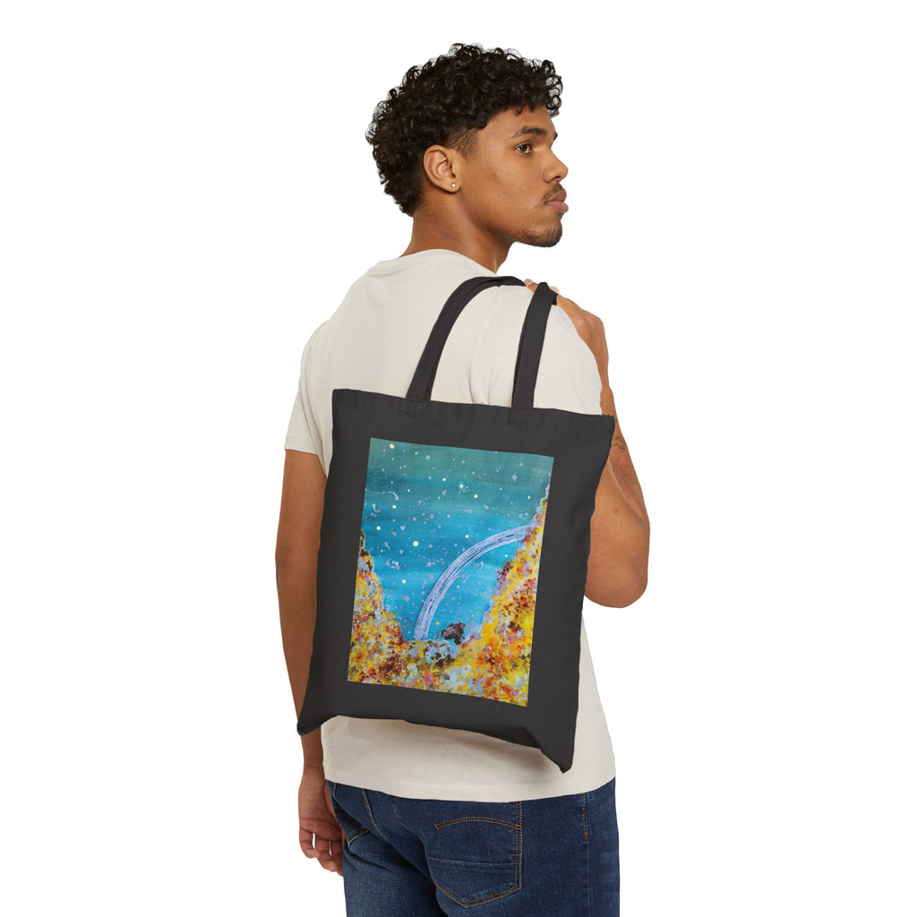 Ocean Arch Canvas Tote — Watercolor Whale Tail Beach Bag