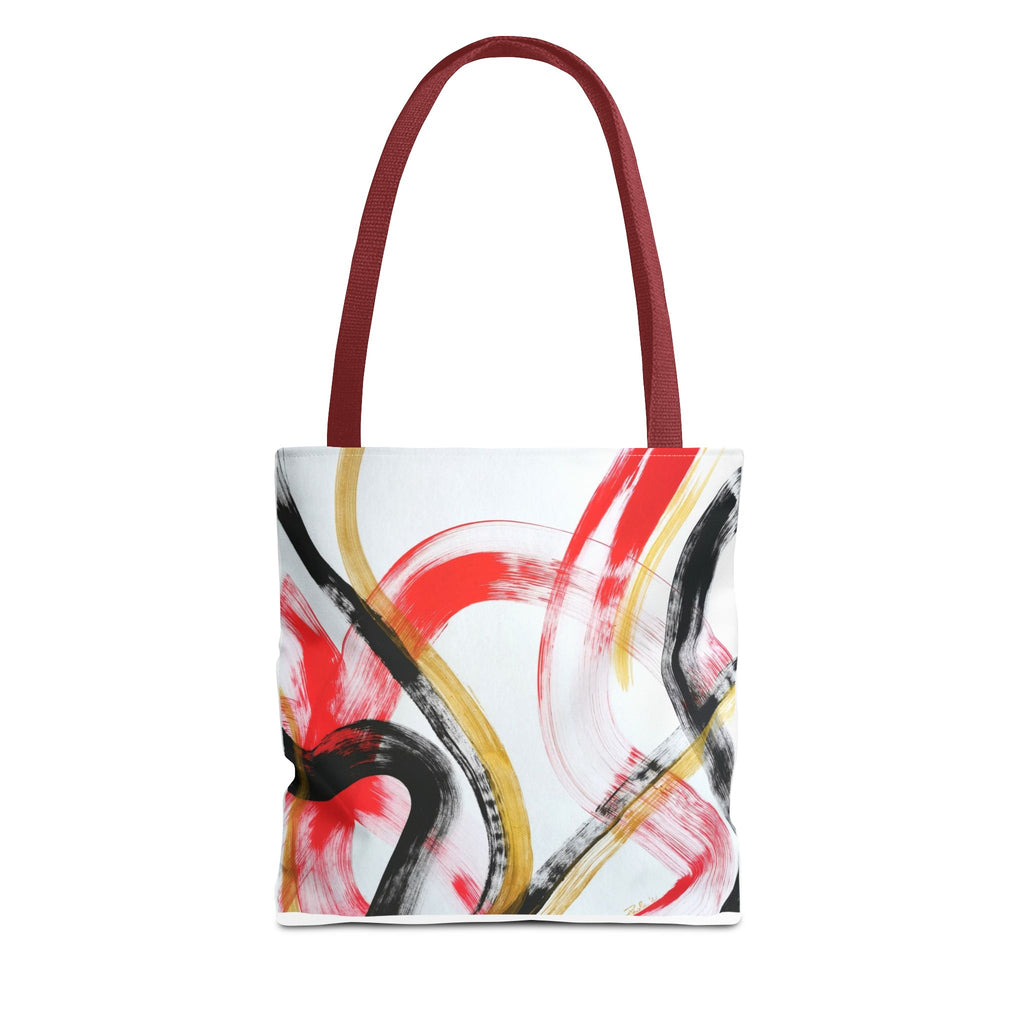Abstract Brushstroke Tote Bag â€” Red, Black & Gold Artistic All-Over Print