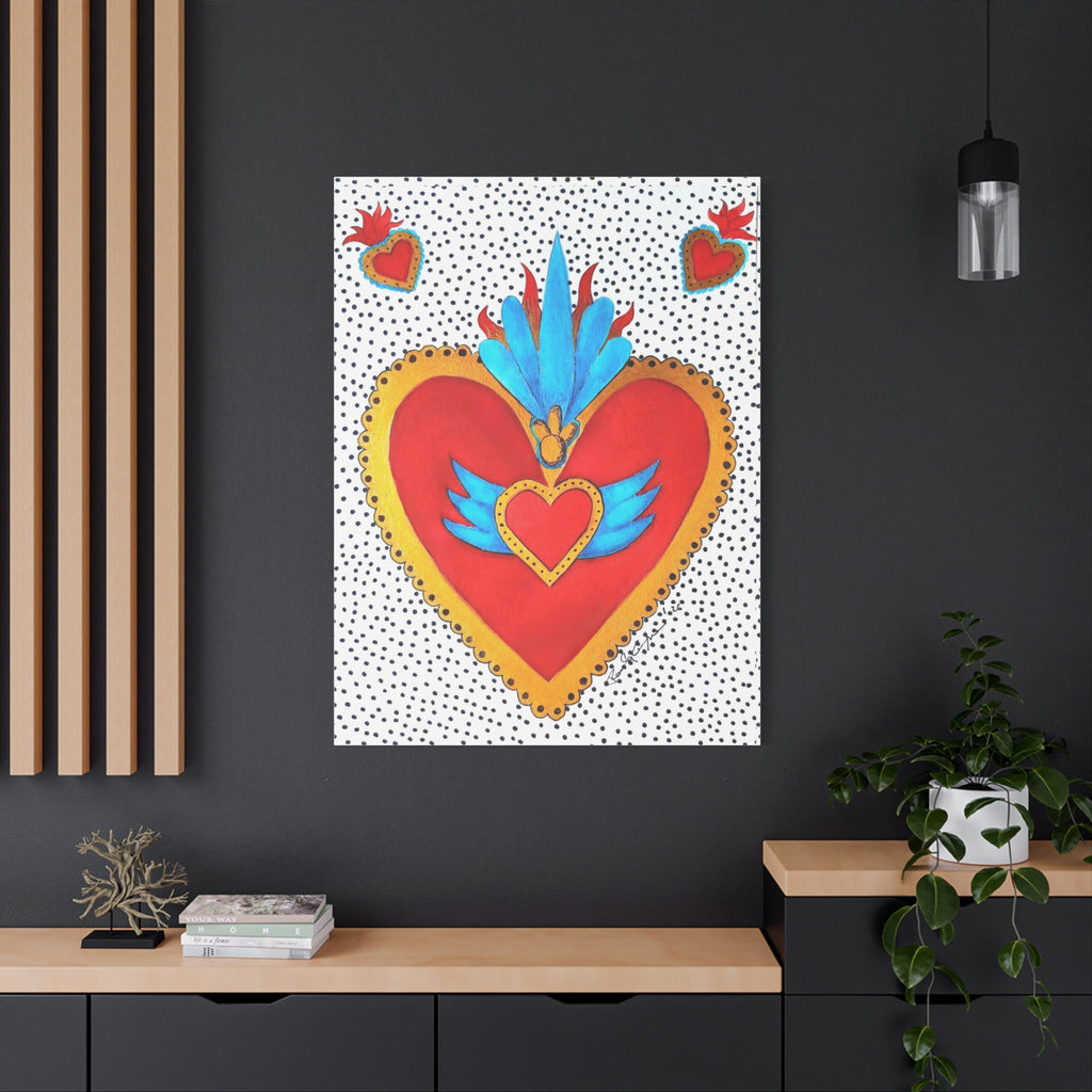 "Corazon de hojalata" Tableau imprimé Cœur Sacré d'art populaire — Décoration murale Cœur rouge et or éclatant
