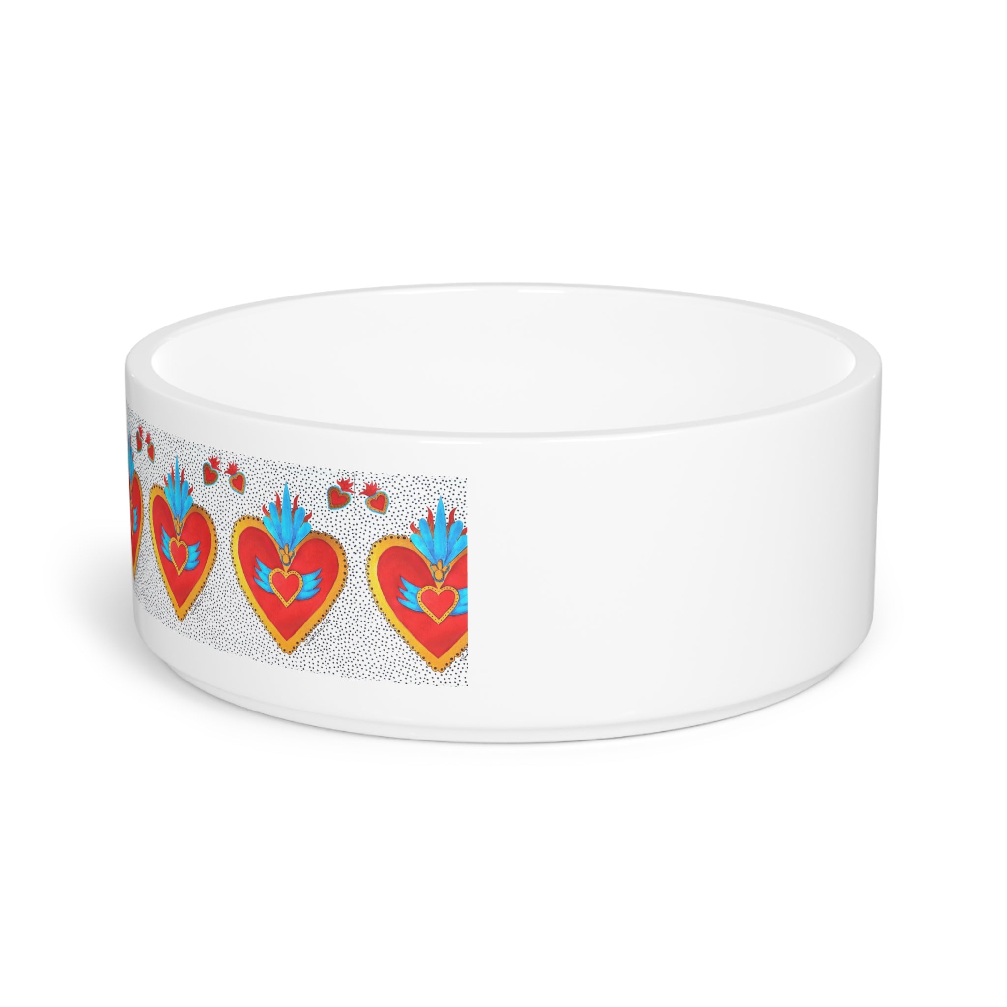 Ceramic Pet Bowl with Colorful Sacred Heart Pattern — Decorative Dog & Cat Dish