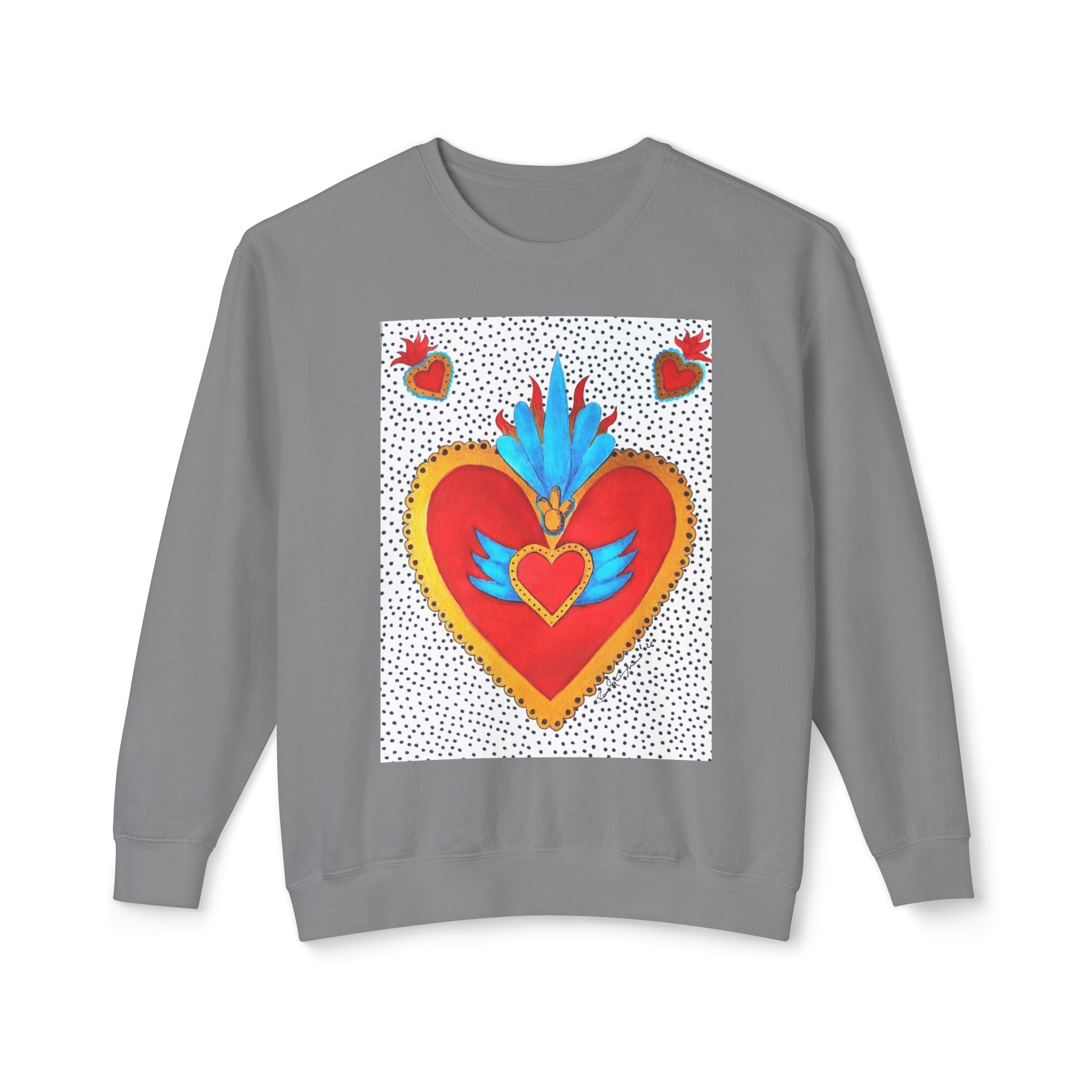 Sweat-shirt ras du cou Cœur Sacré — Motif de cœur coloré d'art populaire mexicain