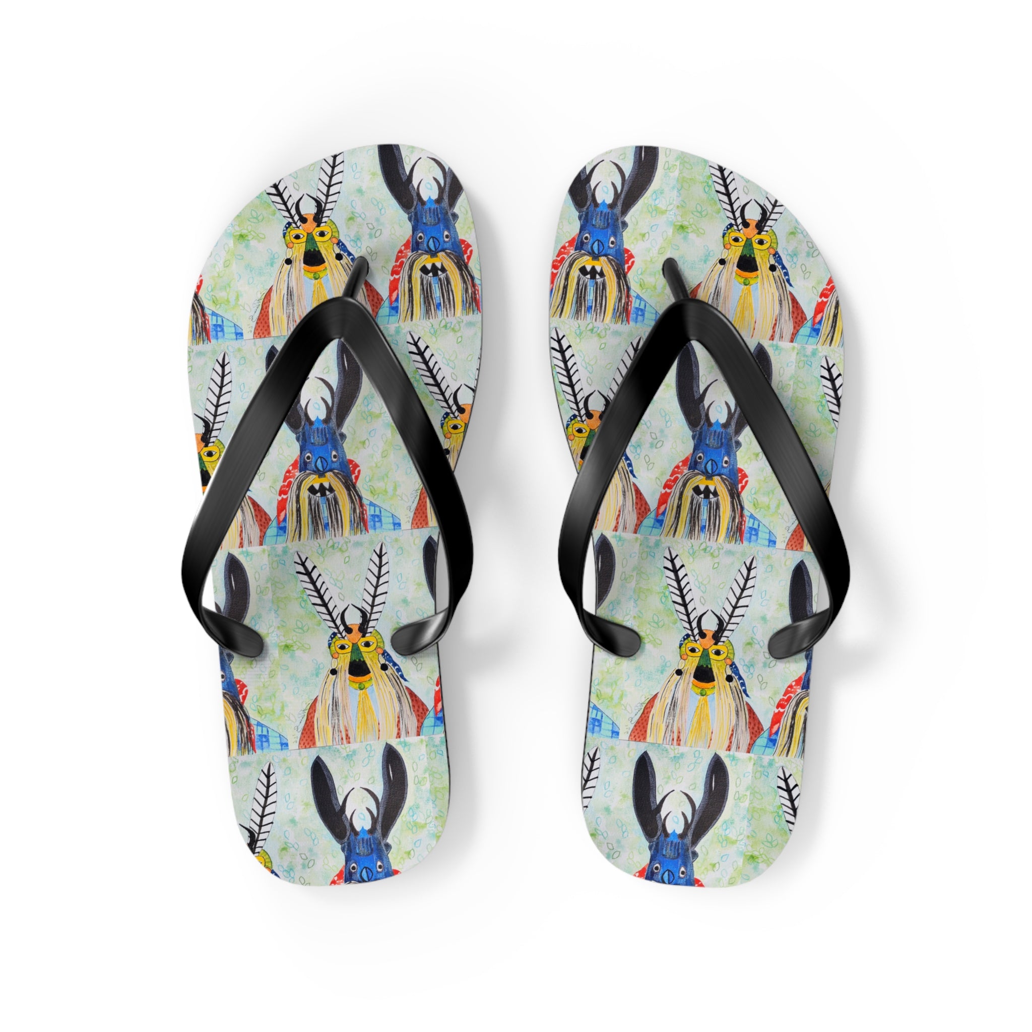 Colorful Watercolor Goat Flip Flops — Boho Farm Animal Summer Sandals