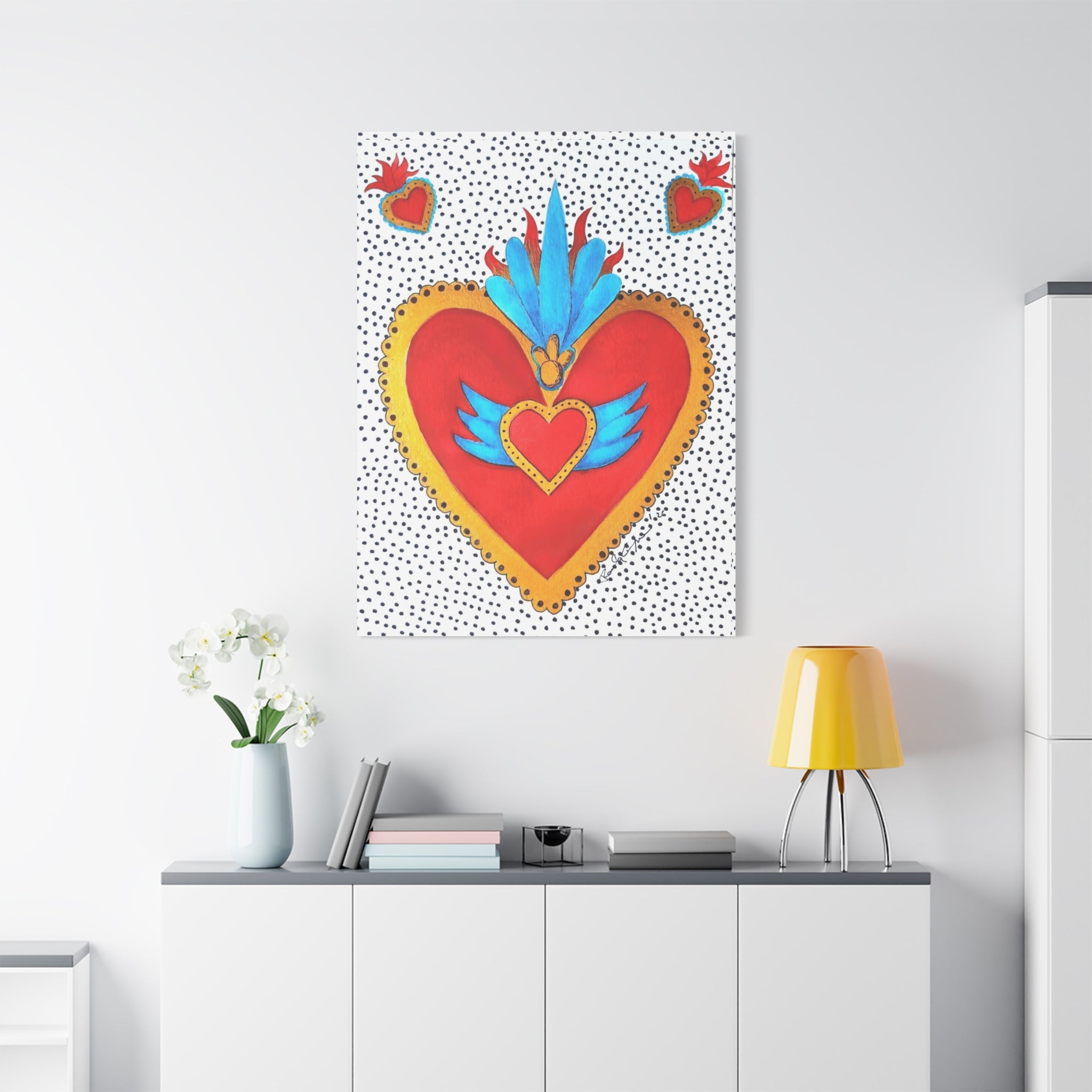 "Corazon de hojalata" Tableau imprimé Cœur Sacré d'art populaire — Décoration murale Cœur rouge et or éclatant