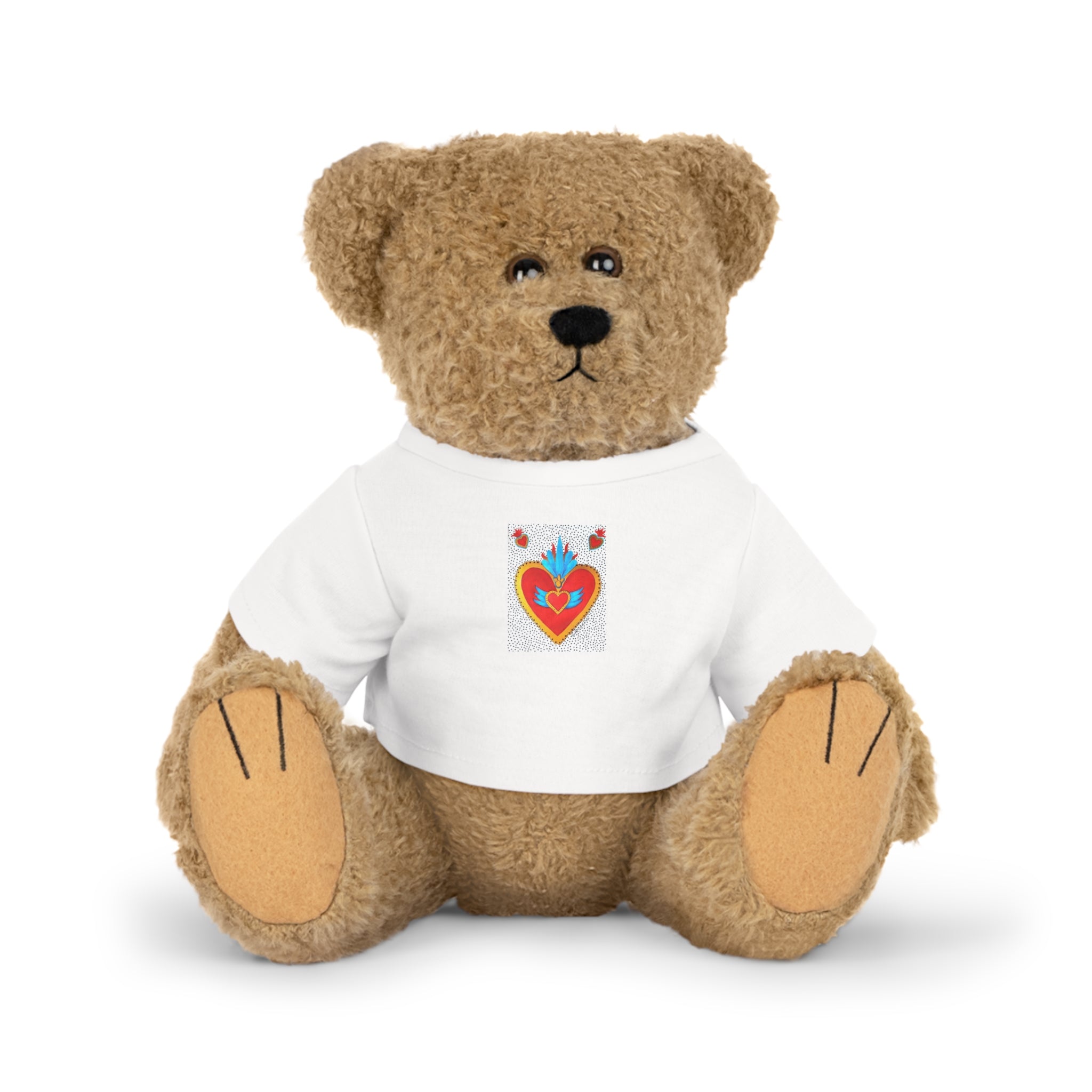 Valentine Heart Folk Art Plush Bear with T‑Shirt