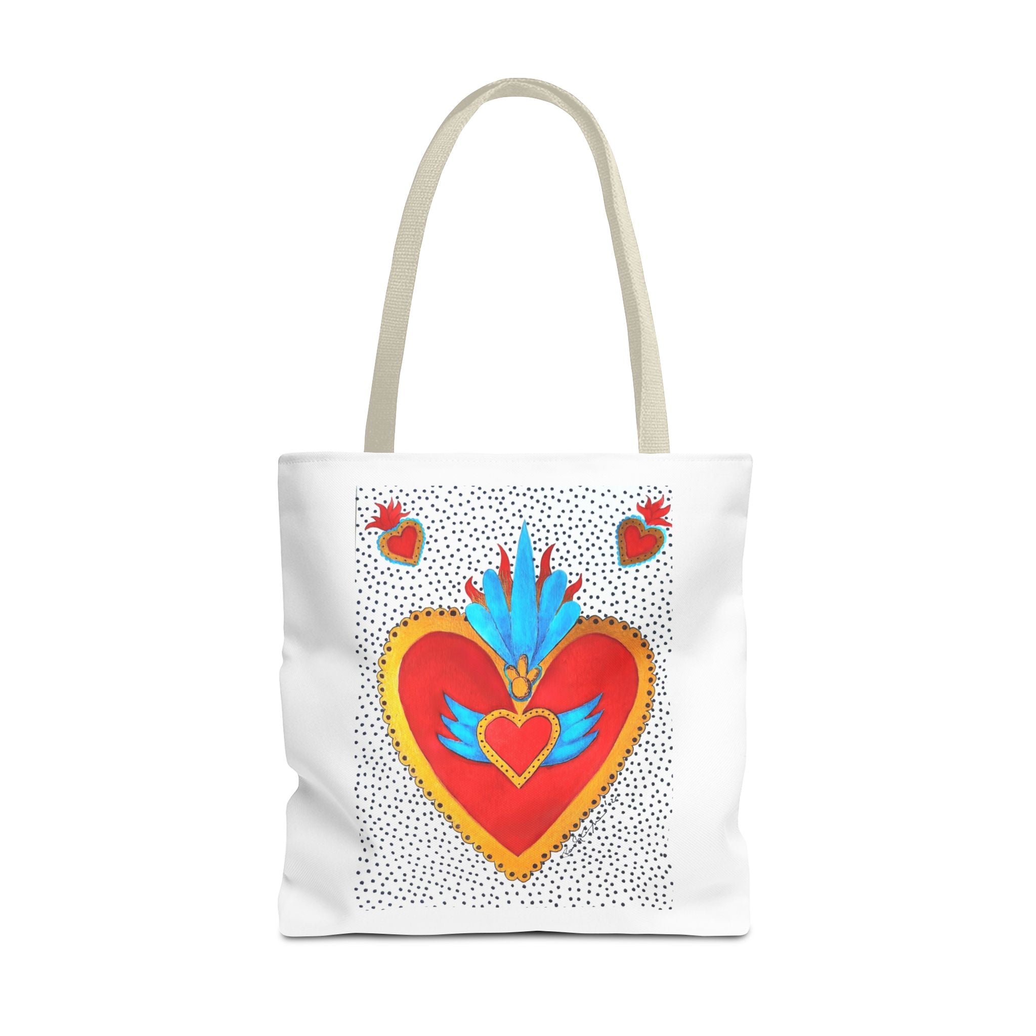 Sacred Heart Tote Bag — Colorful Folk Art Heart Design