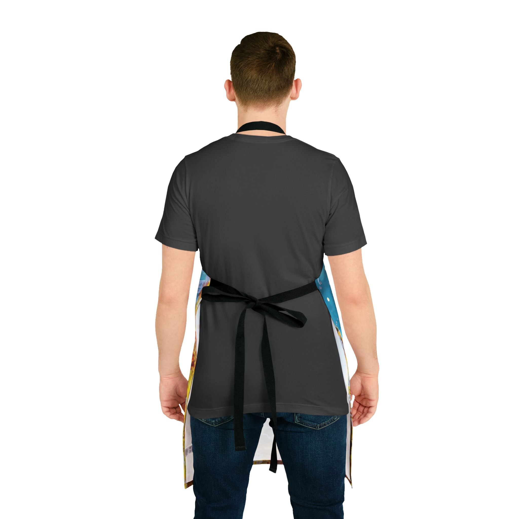 Cosmic Reef Apron — Ocean Galaxy Kitchen Apron with Blue & Coral Abstract Design