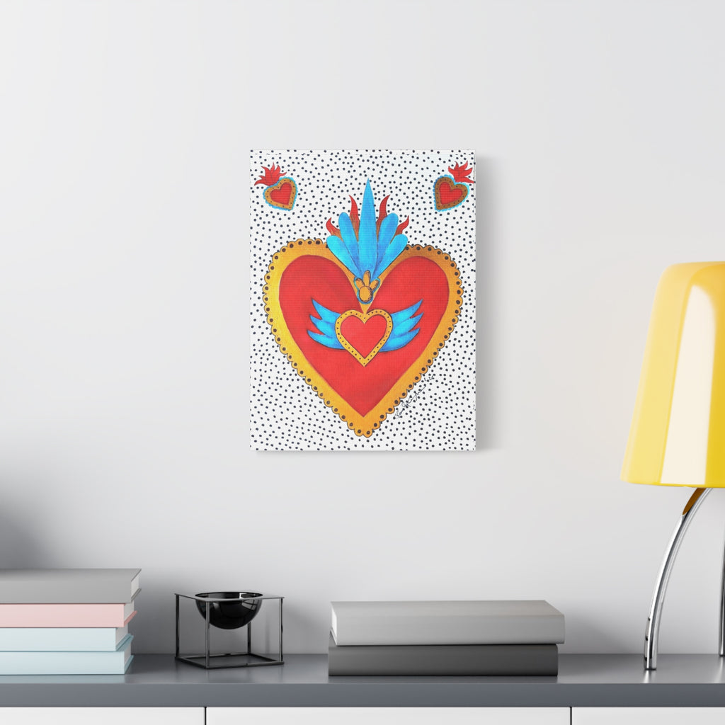 "Corazon de hojalata" Tableau imprimé Cœur Sacré d'art populaire — Décoration murale Cœur rouge et or éclatant