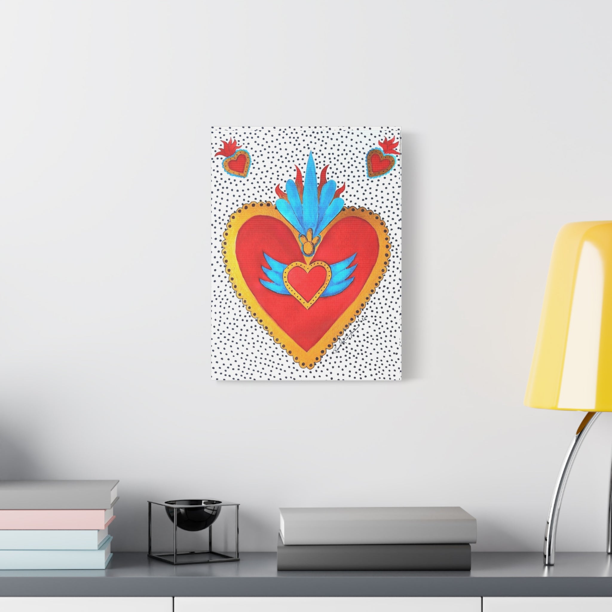 "Corazon de hojalata" Tableau imprimé Cœur Sacré d'art populaire — Décoration murale Cœur rouge et or éclatant