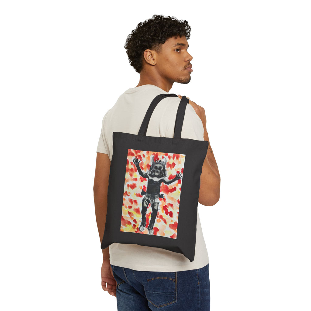 Canvas Tote Bag — Mexican Devil Art Tote (Red Confetti Background)