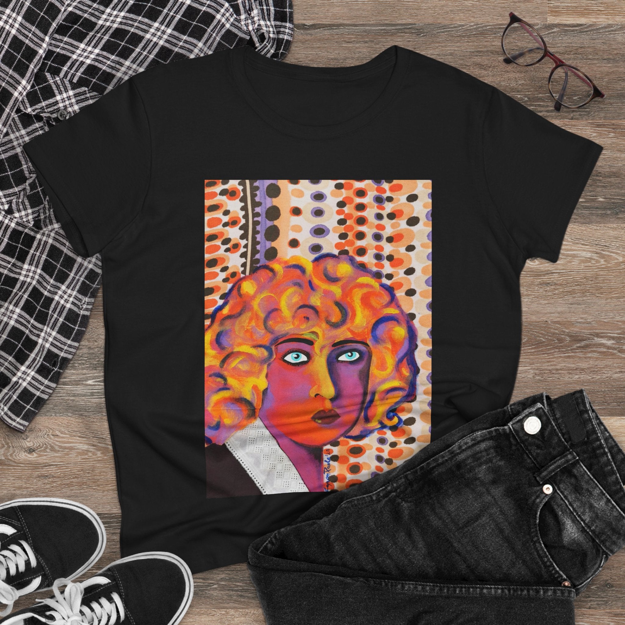 Artistic Nahui Olin Portrait Tee — Vibrant Pop Art Woman Graphic T‑Shirt