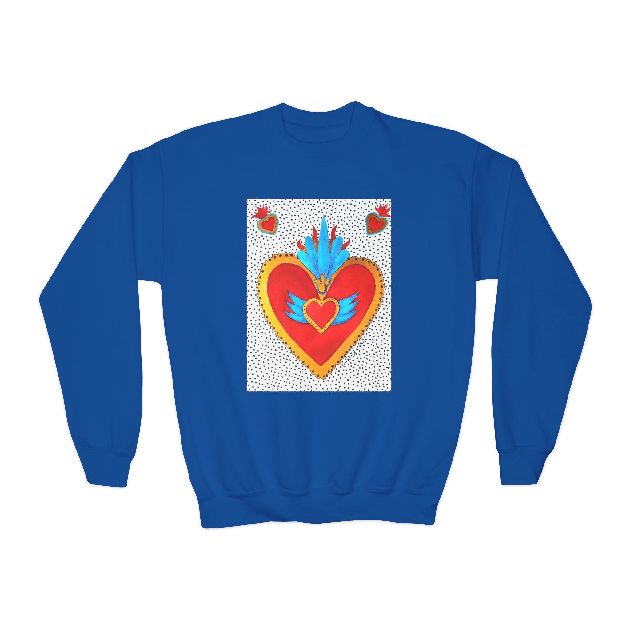 "Corazon de hojalata" Youth Crewneck Sweatshirt — Bright Sacred Heart Graphic Tee for Kids