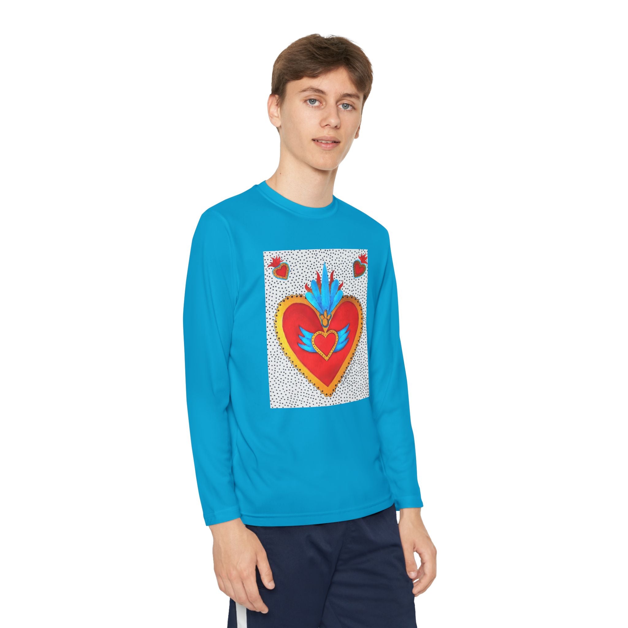 Youth Long Sleeve Tee — Vibrant Sacred Heart Graphic