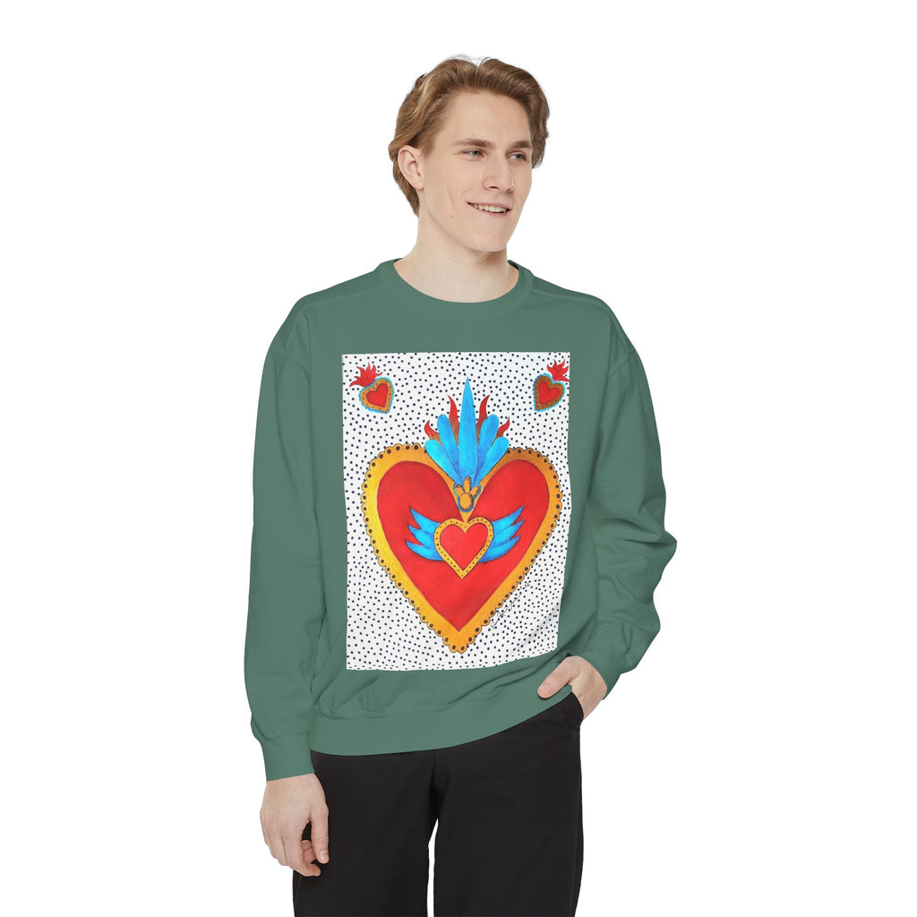 Sacred Heart Sweatshirt — Colorful Folk Art Heart Crewneck
