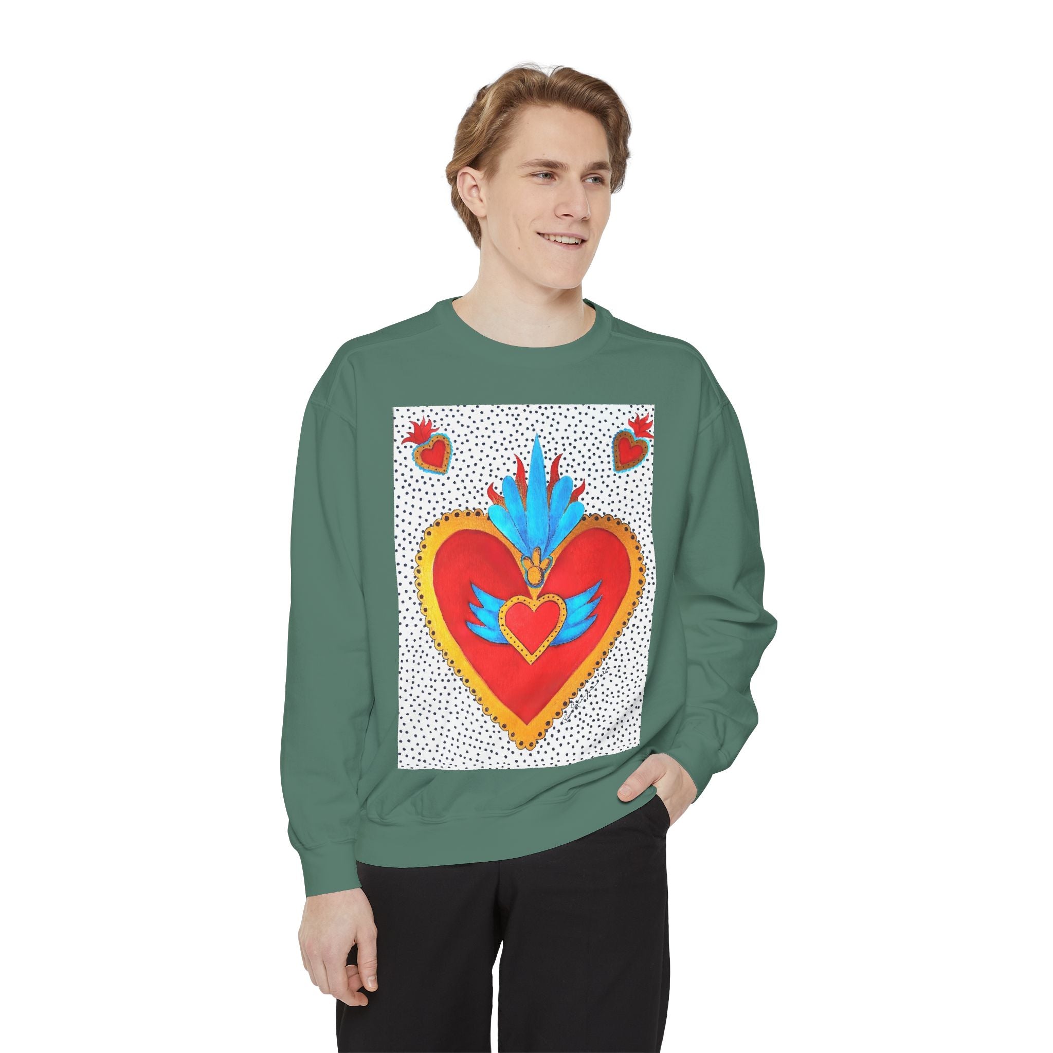 Sacred Heart Sweatshirt — Colorful Folk Art Heart Crewneck